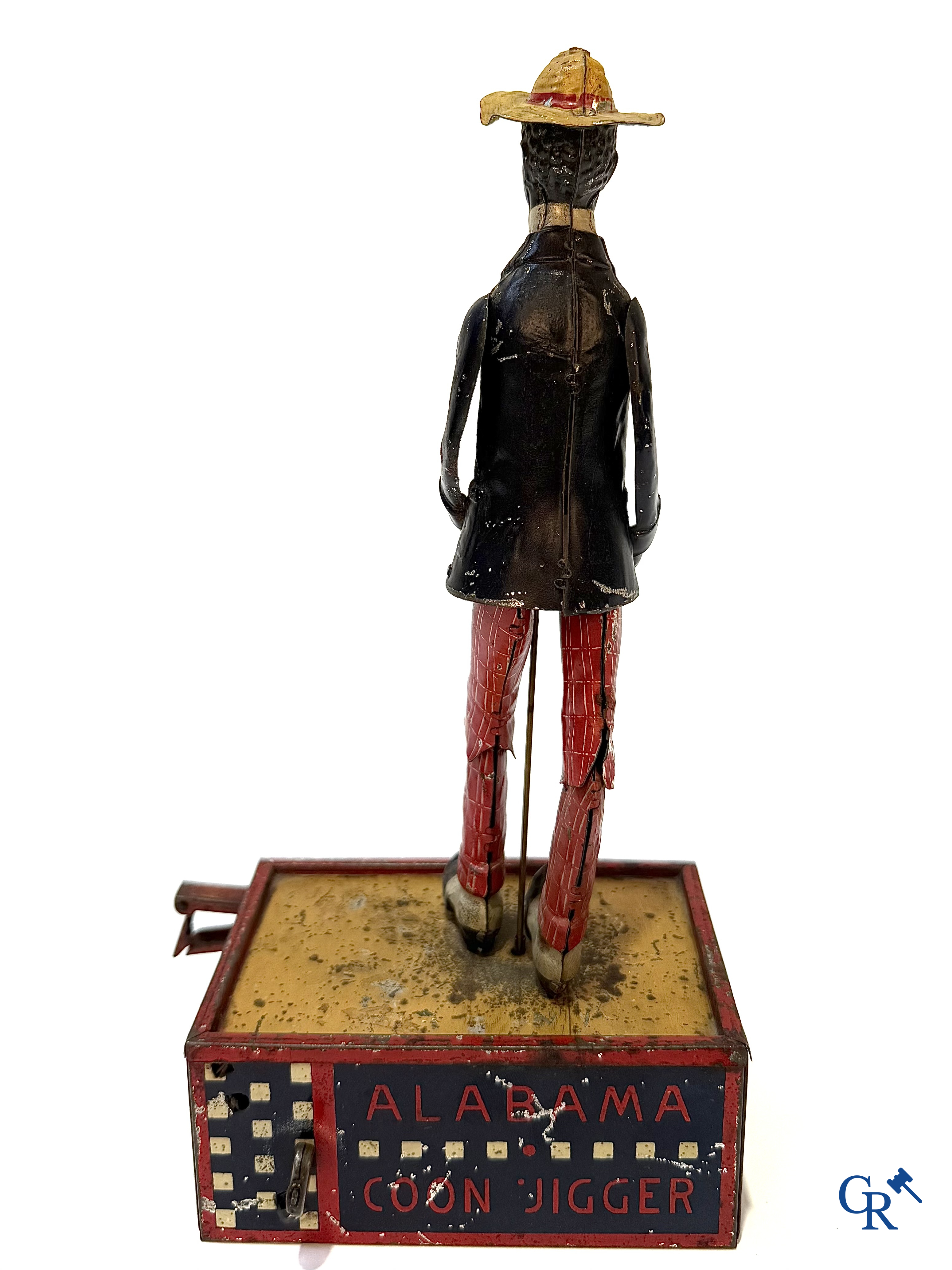 Lehmann, mechanisch speelgoed. "Alabama coon jigger" Tapdanser in beschilderd blik. Duitsland circa 1920.