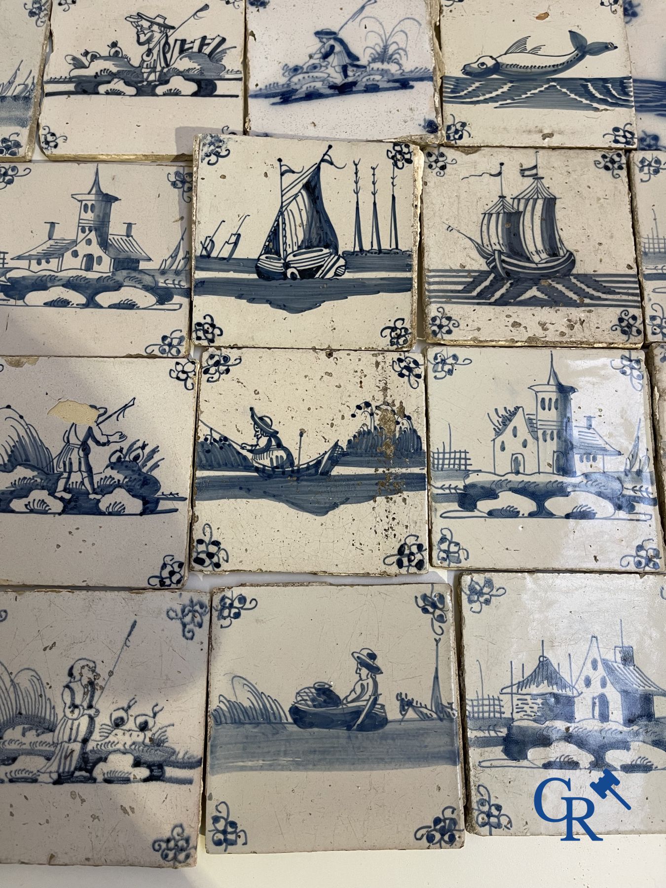 A large collection of various Delft tiles. 17th-18th century.