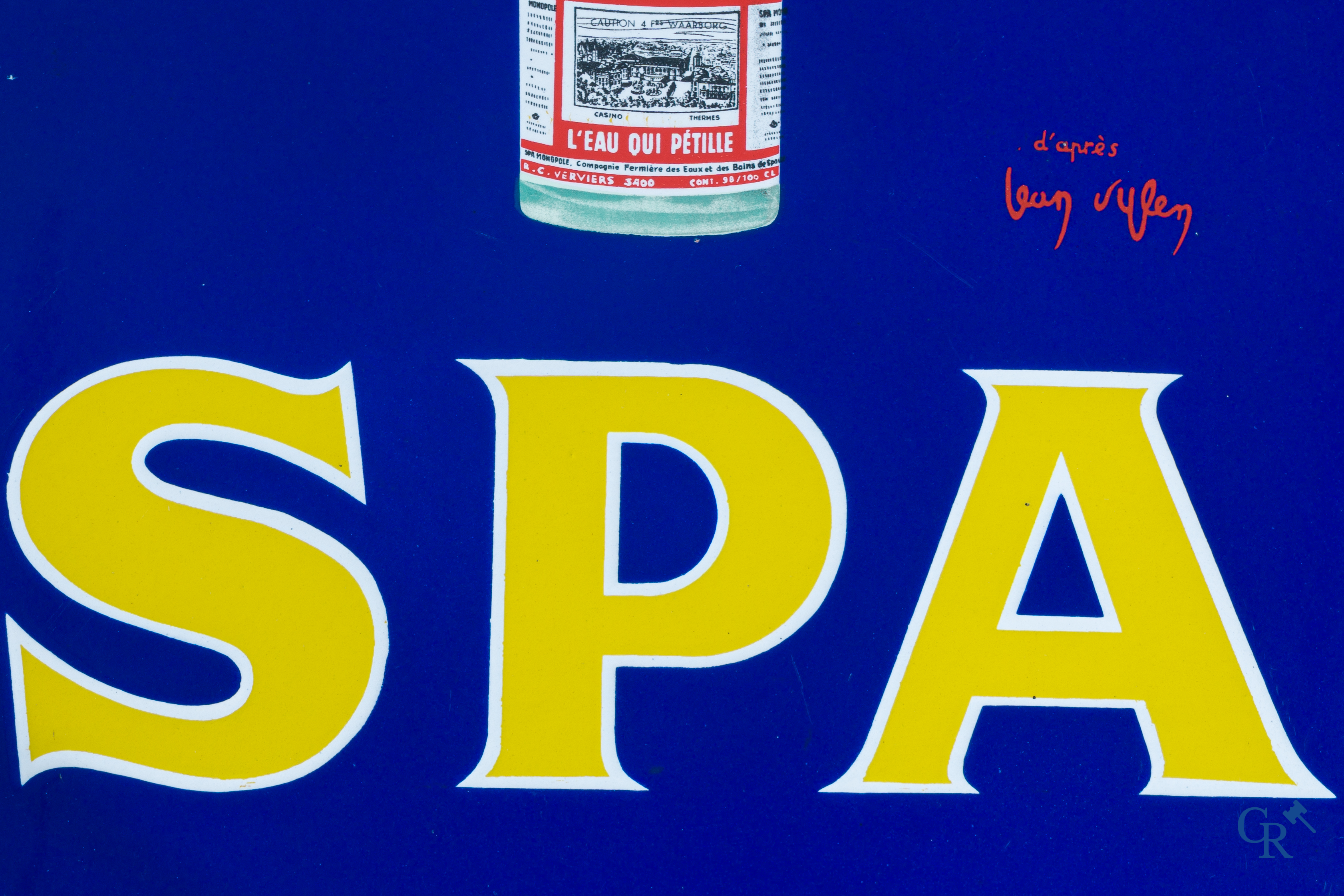 Spa, enamel advertising sign with Pierrot designed by Jean d 'Ylen. Emaillerie Belge Bruxelles 1956.