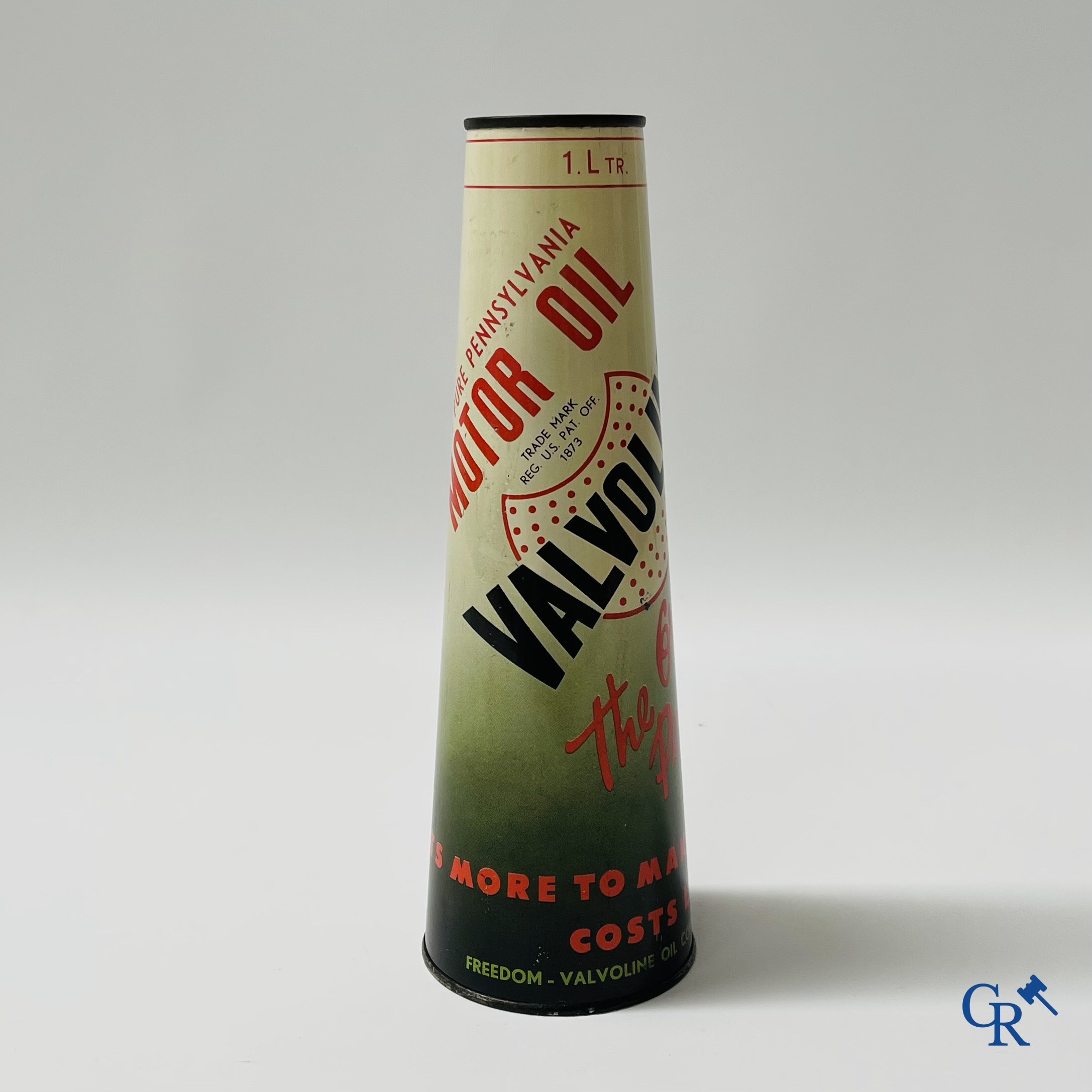 Valvoline Oil Company. Conisch olieblik, 1 liter, 100% pure Pennsylvania motor oil.