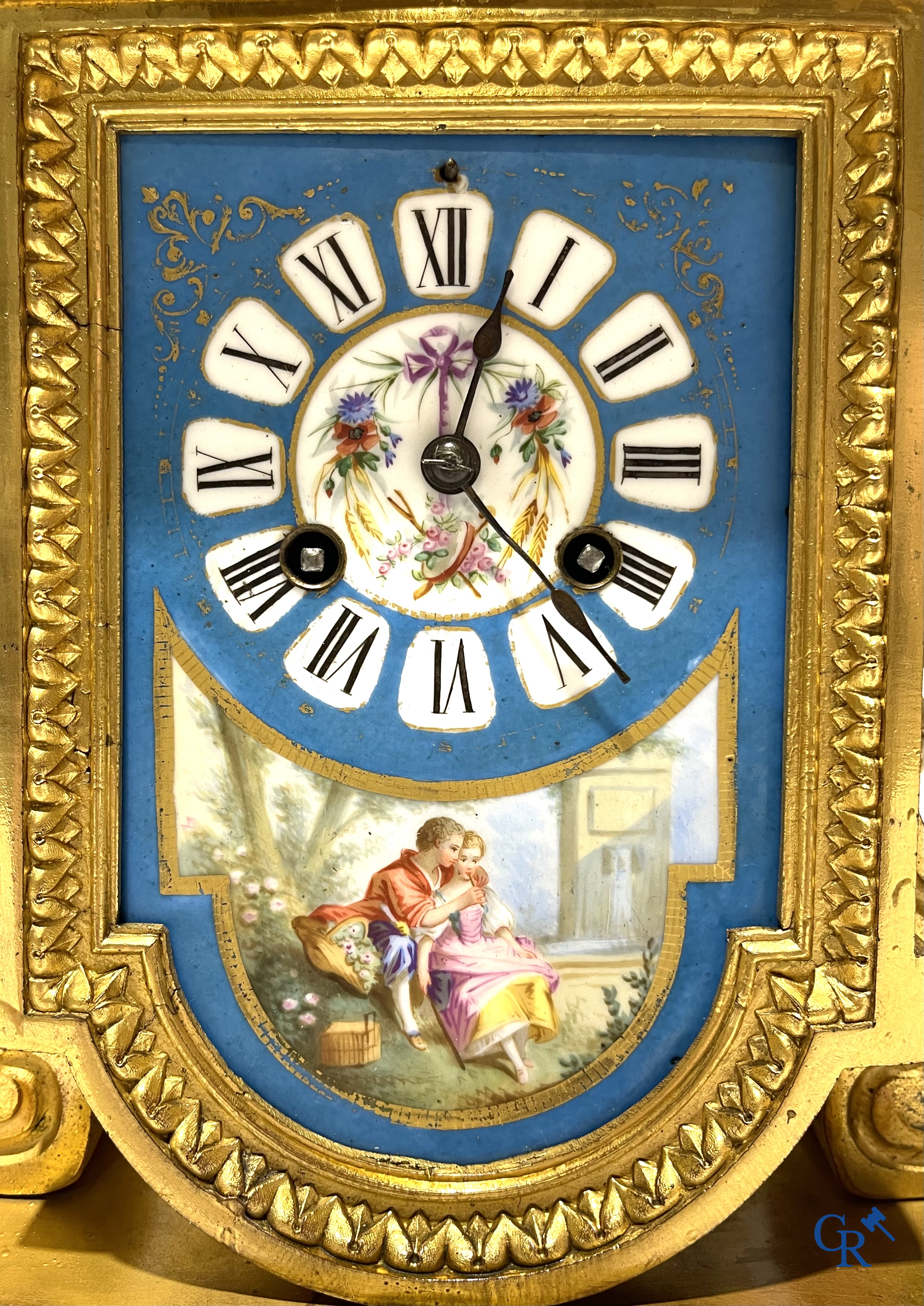 A 3-piece chimney clockset with Sèvres porcelain. LXVI style, circa 1920.