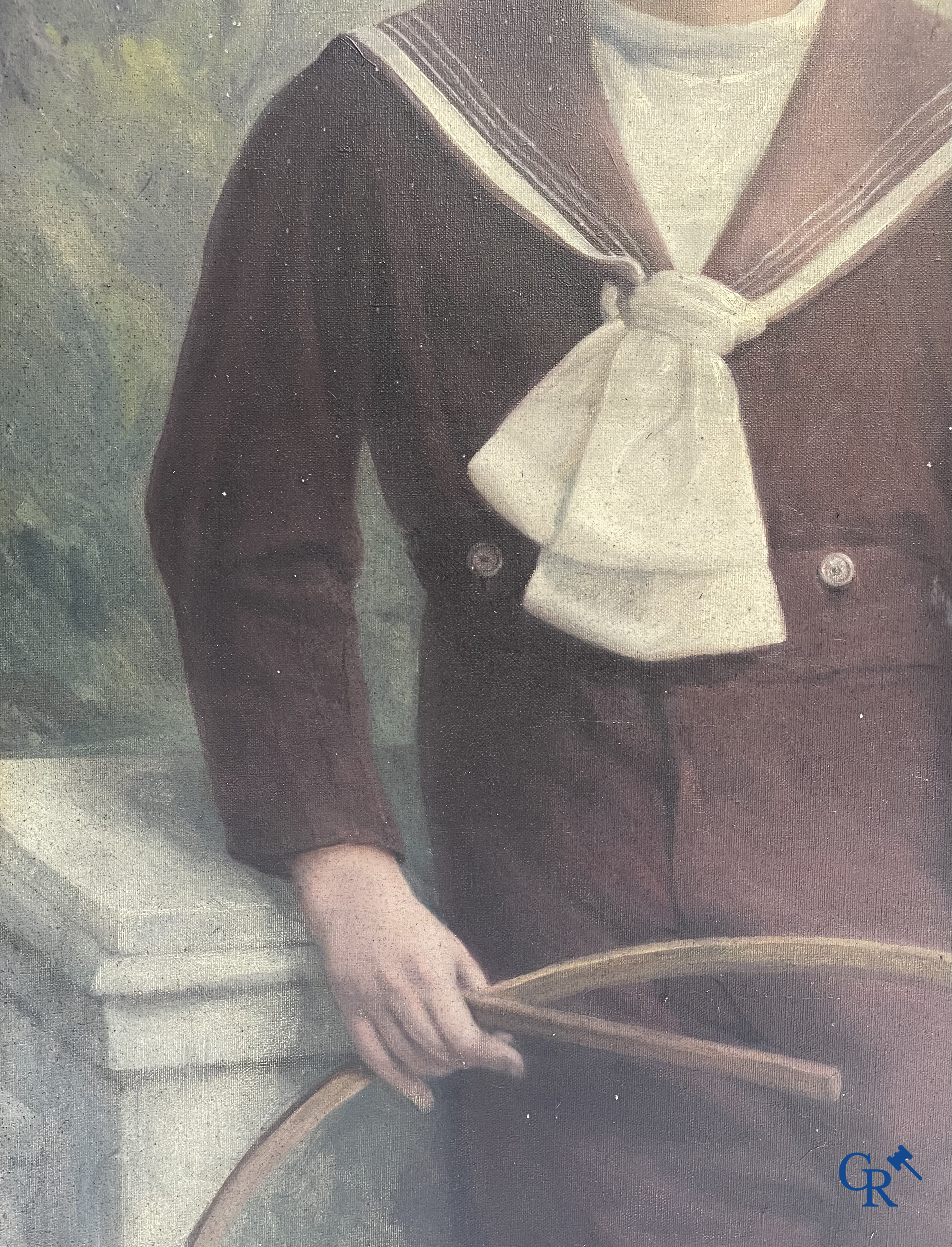 Charles Joseph Van Landuyt (1854-1934) Portret schilderij van een jongen. Vergulde kader. Olie op doek.