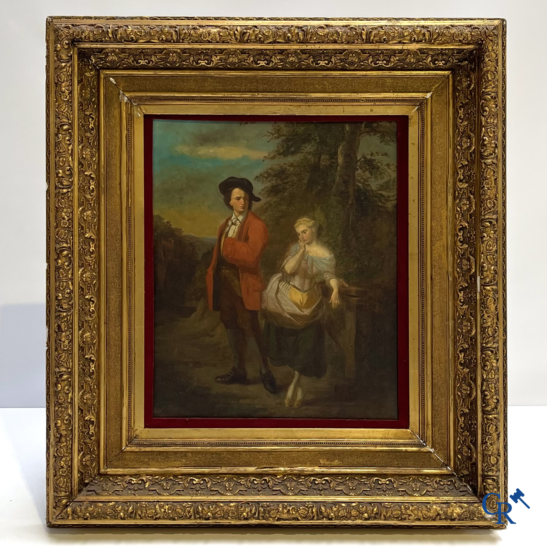 Lainez, Romantic painting in gilded frame. Oil on canvas. 19th century. Signed lower right.