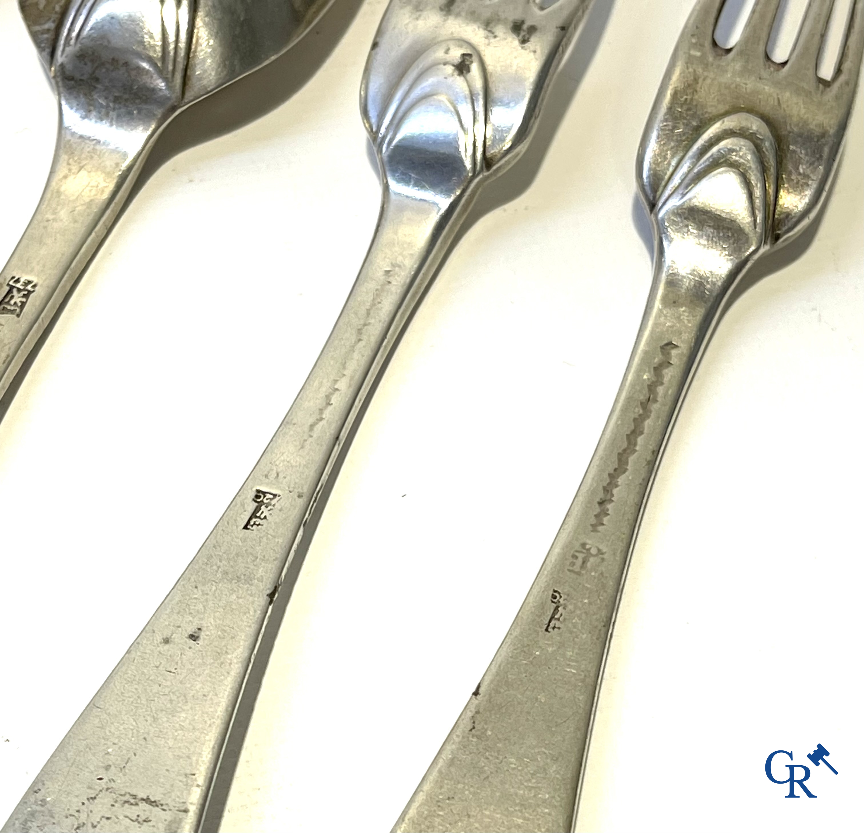 Silver. Lot consisting of 7 pieces of silver cutlery. 18th and 19th century, including Namur. Different hallmarks.