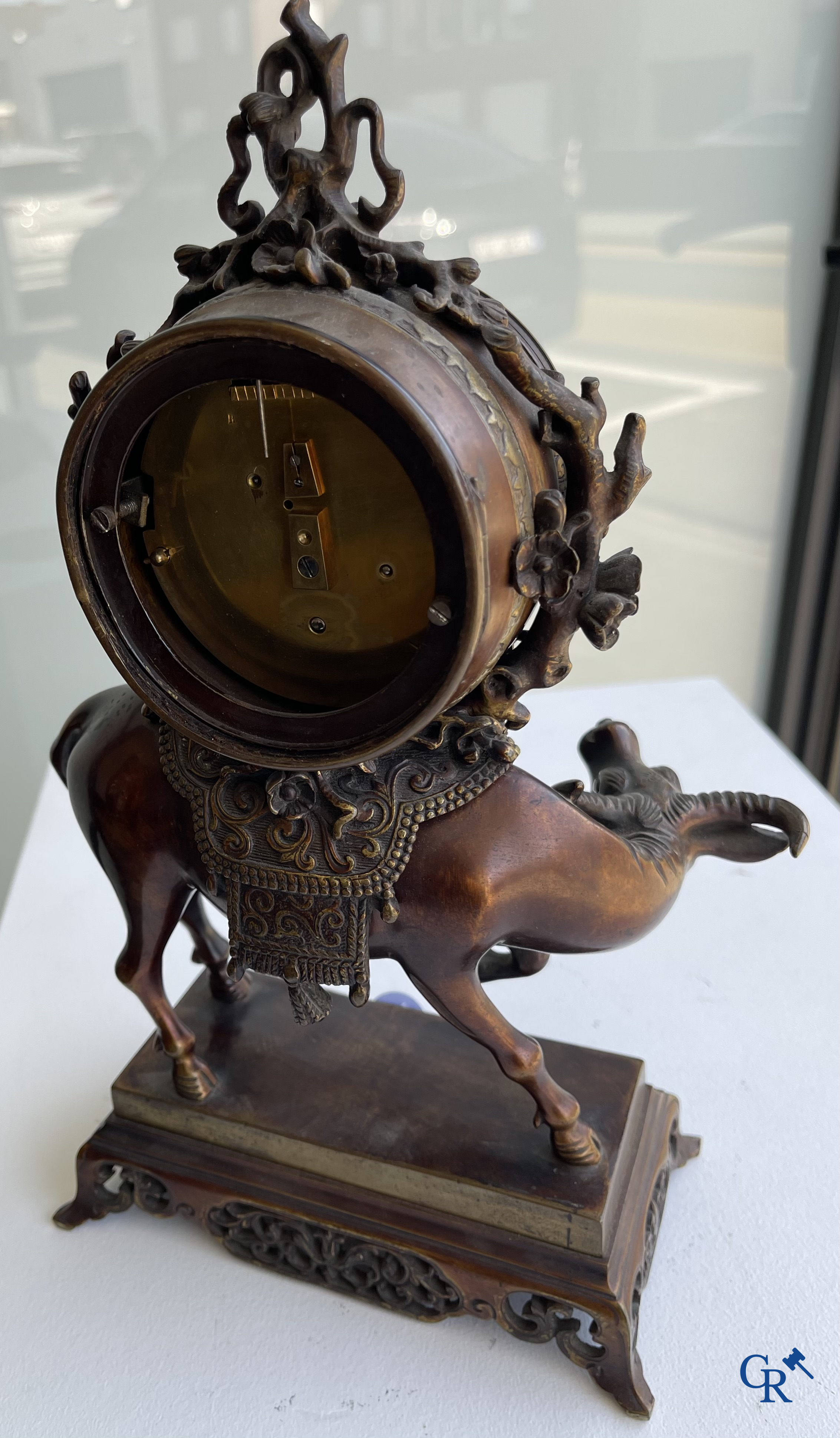 Escalier de Cristal à Paris. A French clock with water buffalo in Japonizing style. circa 1880.
