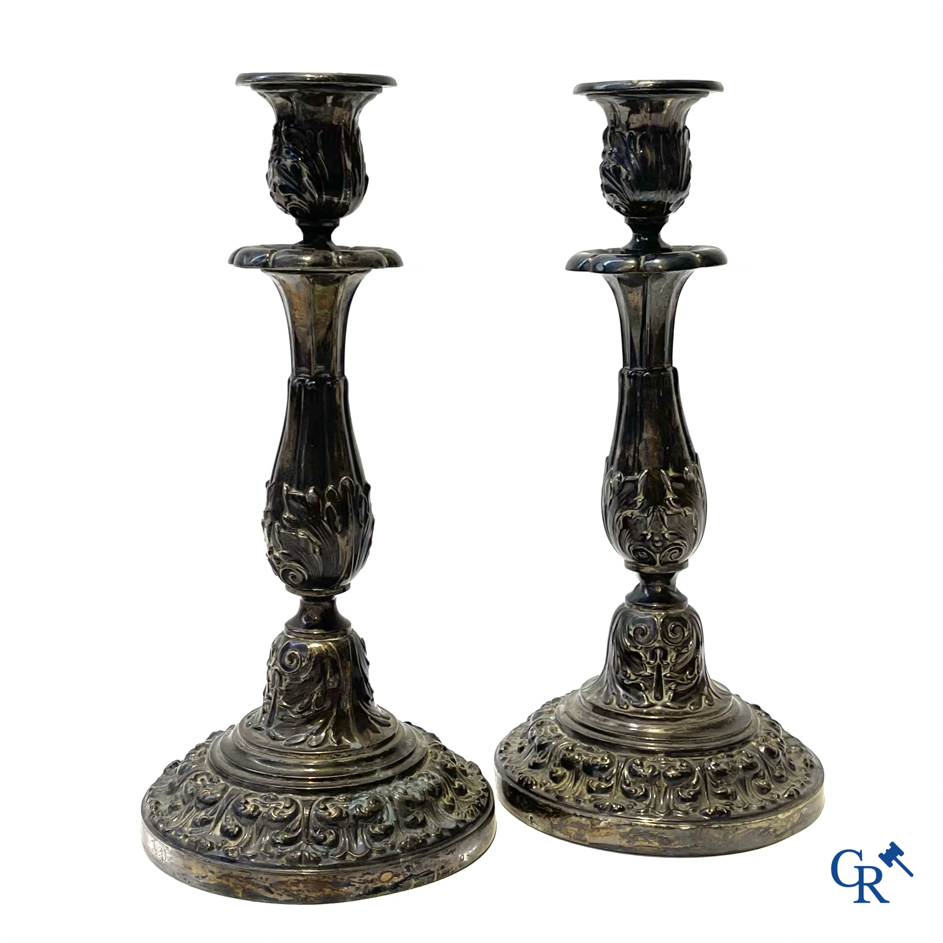 Silver. Veyrat à Paris. Pair of large candlesticks in silver. 1st grade. Initials AP on the foot. France 19th century.