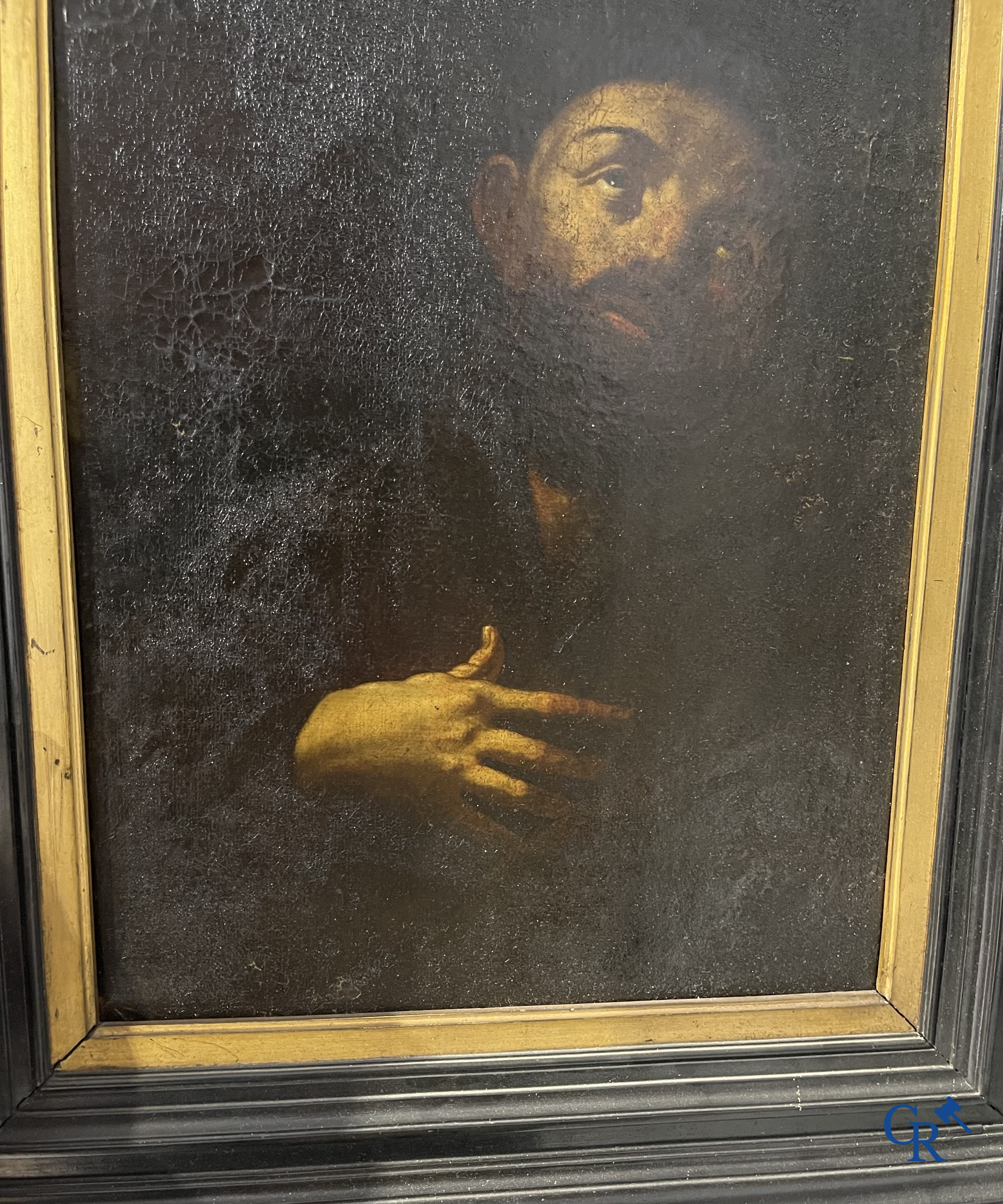 Religious Painting. Italian school, 17th century. Francis of Assisi. Oil on canvas. Old relining.