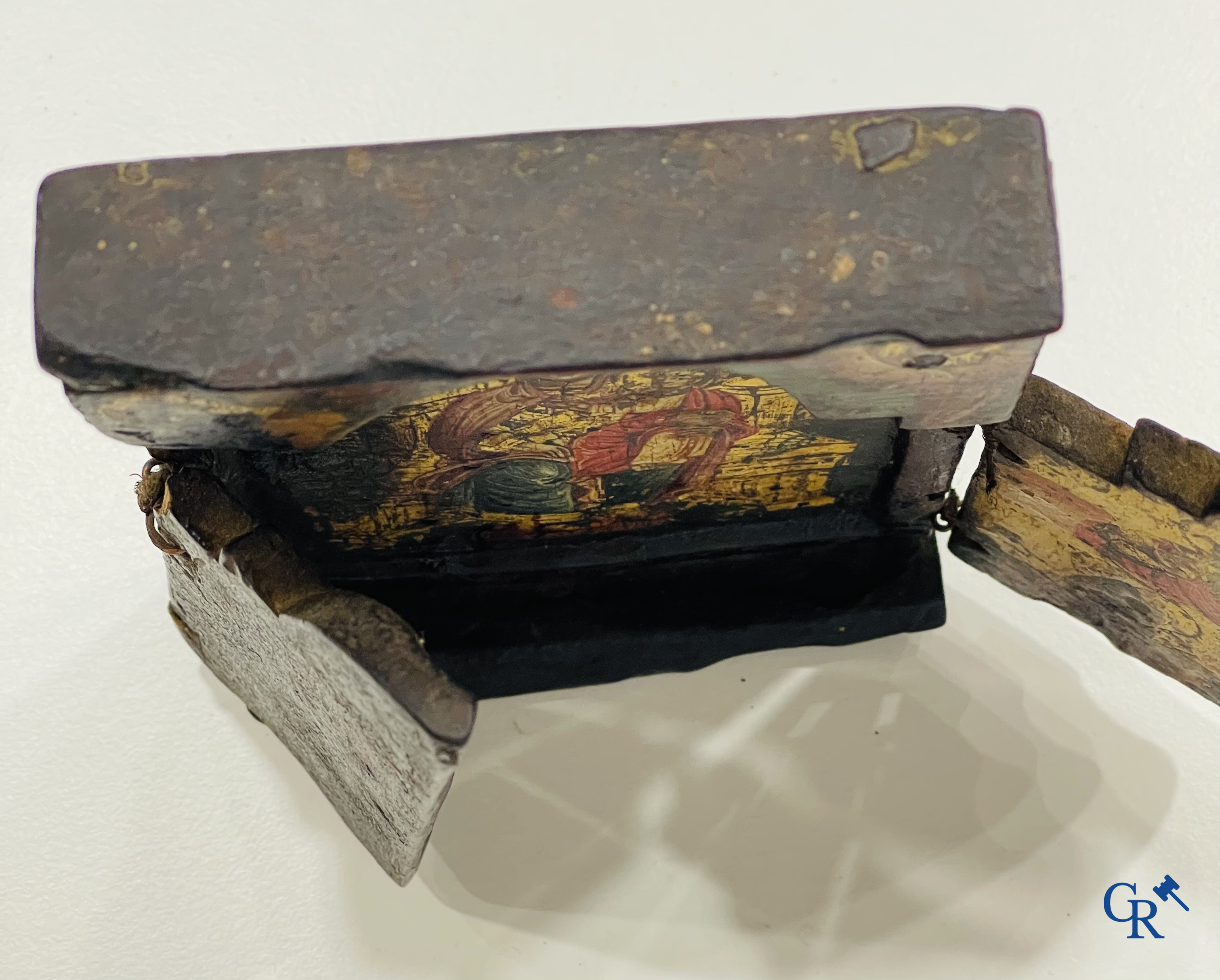 Greek Orthodox triptych icon, the Holy Mother of God with the Christ Child. Tempera on panel. 17th-18th century.