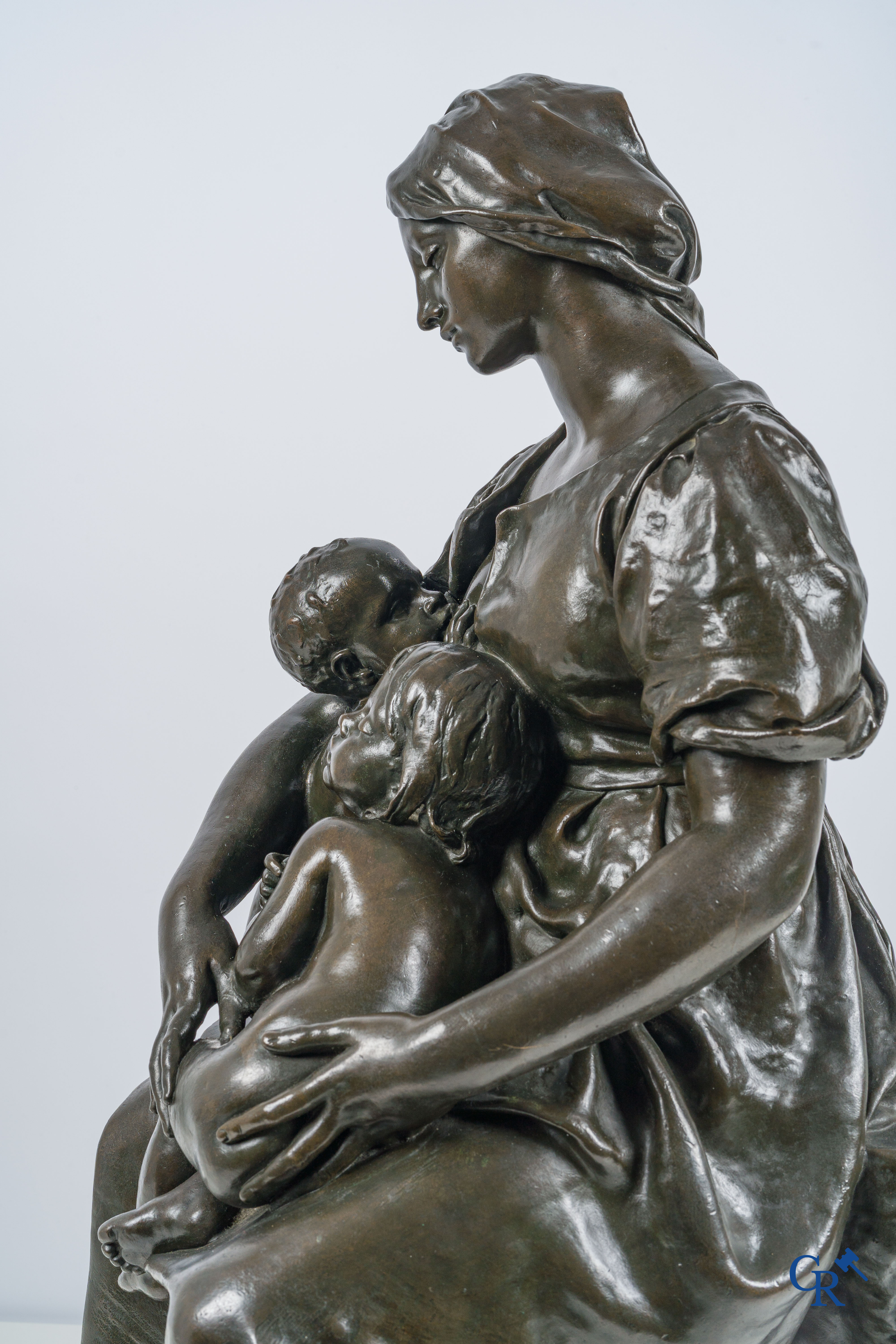 Paul Dubois (1829-1905) Maternité. Large bronze statue with brown patina. Signed P. Dubois, foundry F. Barbedienne.