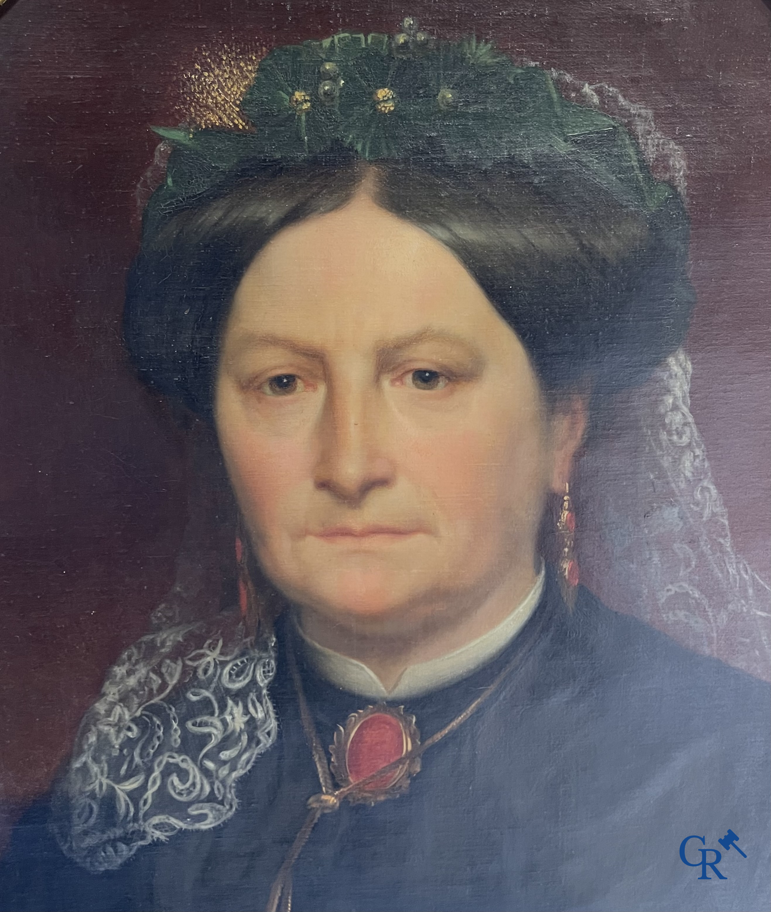 Delfosse Auguste (1832-1899) Paar portretschilderijen met imposante vergulde kaders. Olie op doek. Gesigneerd.