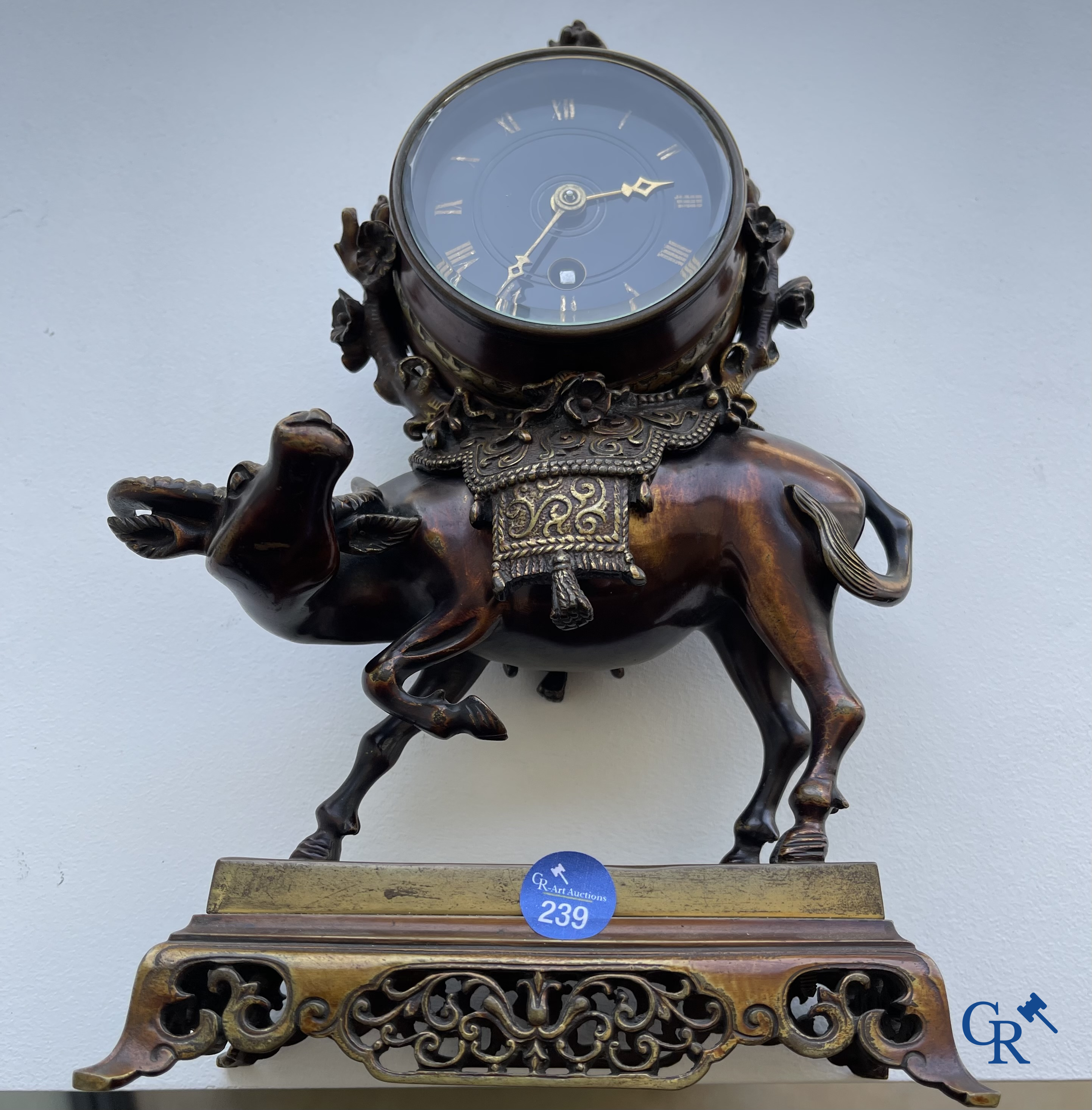 Escalier de Cristal à Paris. A French clock with water buffalo in Japonizing style. circa 1880.