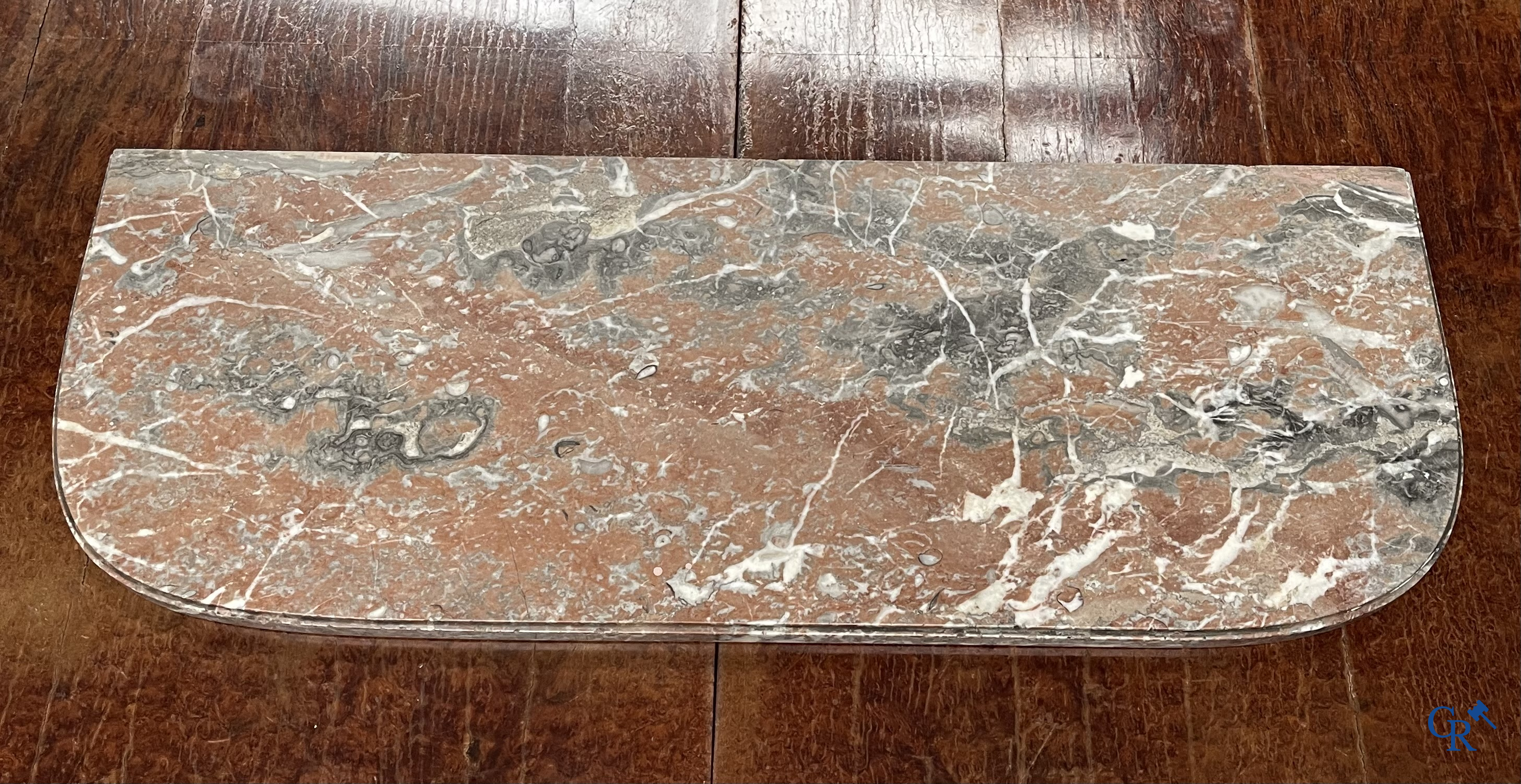 Art Deco. Wall console in wrought iron and marble. Signed R. Haems. Circa 1930.
