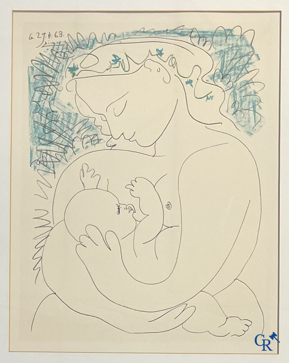 Een kavel van 4 lithografieën. Félix Labisse, Jean Bilquin, Picasso, en onleesbaar.