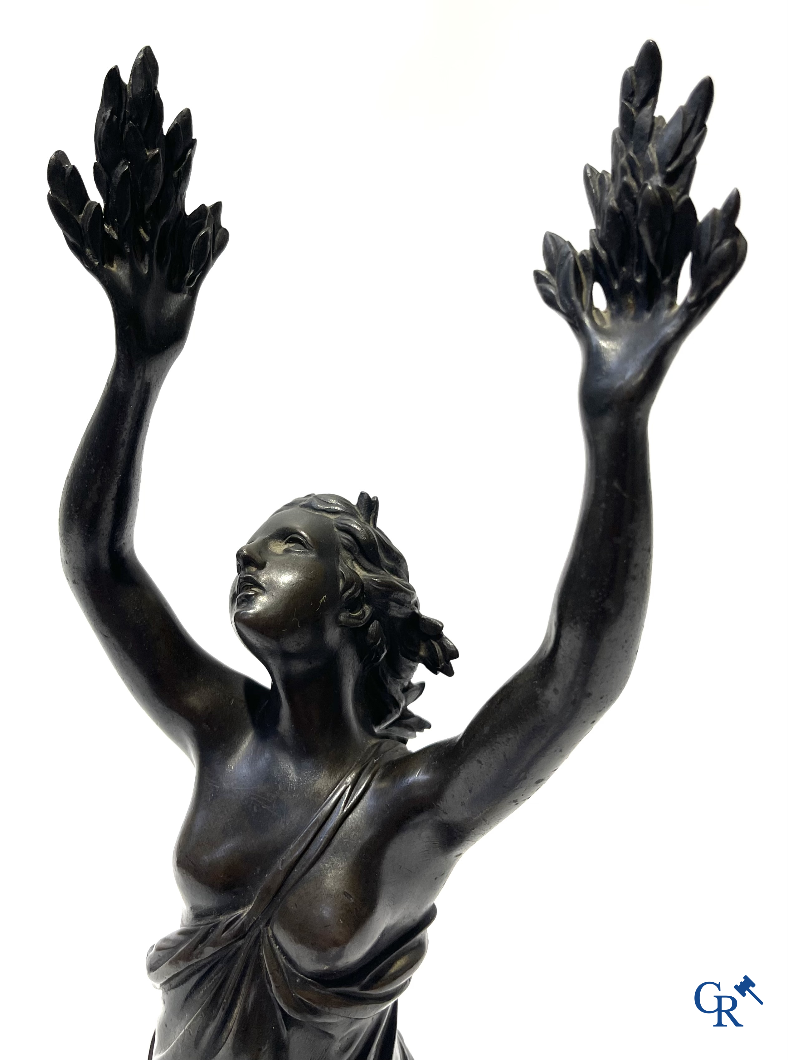 Bronze statue in the antique style depicting Daphne, after the Greek myth of Apollo and Daphne. 19th century.