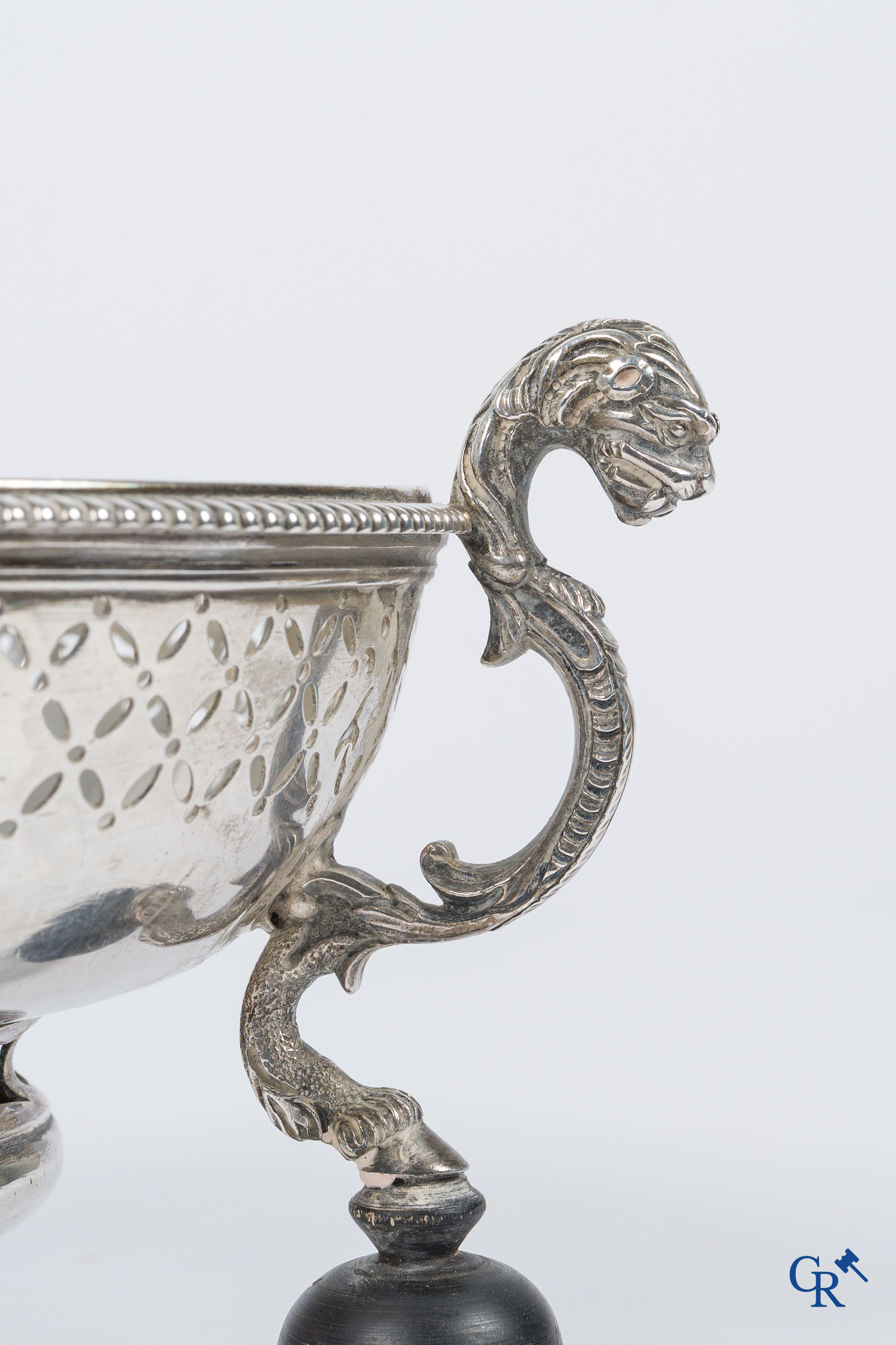 Silver. Three-legged table stove or "Réchaud à braises" No hallmarks visible. Probably Mons, early 18th century.