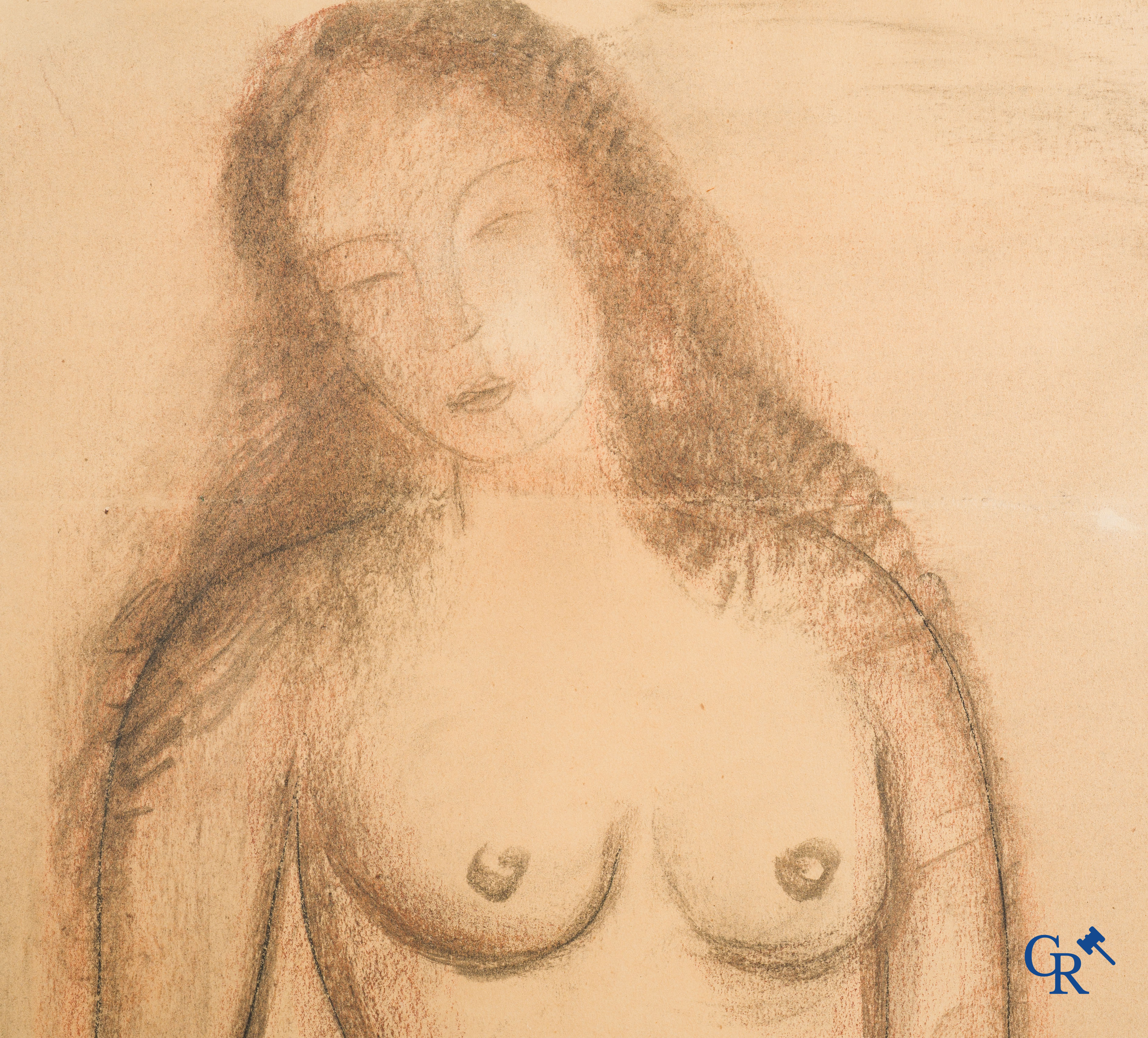 Constant Permeke (1886-1952) Standing naked. Charcoal on paper. Signed lower right.