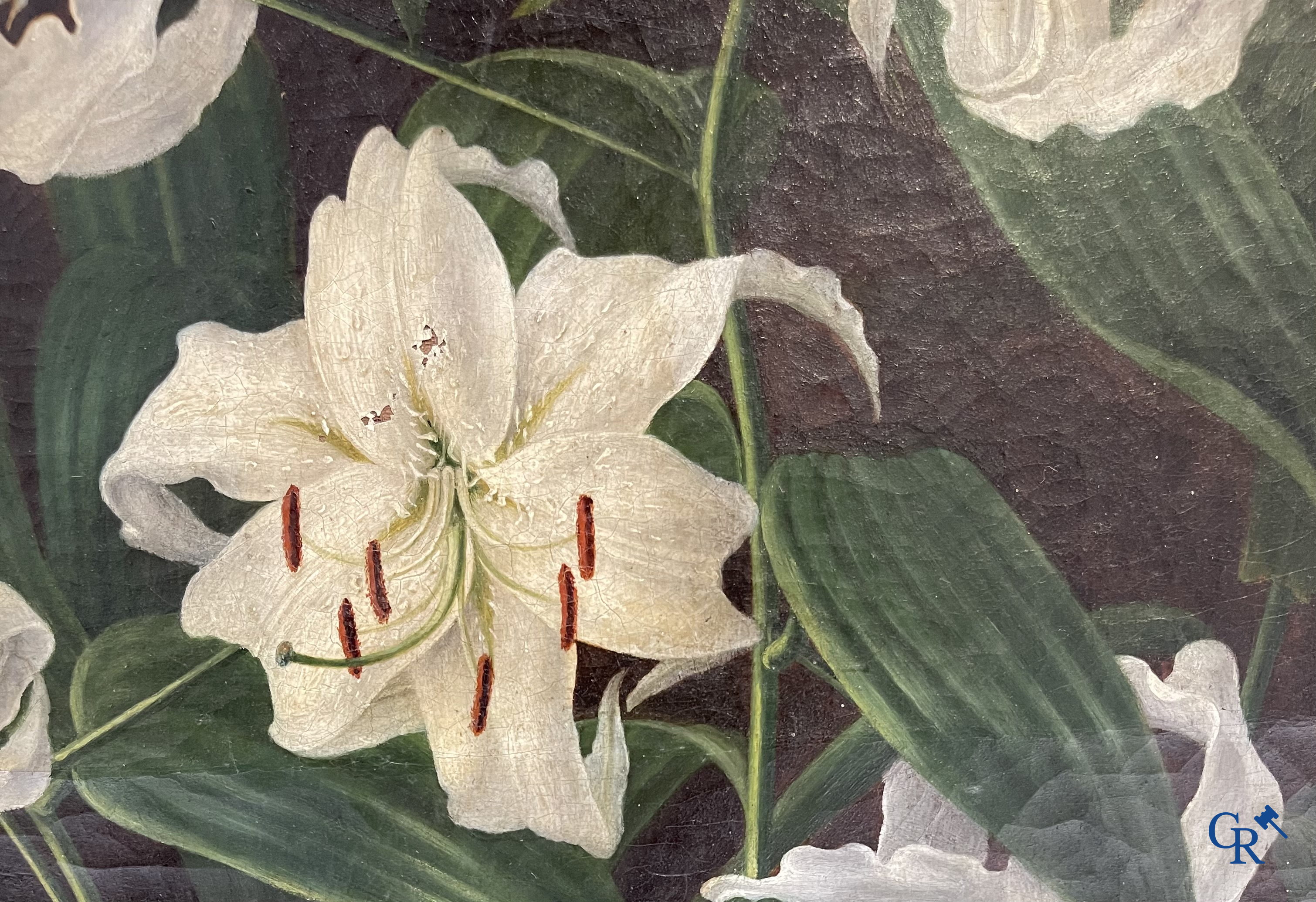 D. De Graet, 1844. Witte lelies. Schilderij, olie op doek. Gesigneerd en gedateerd rechtsonder.