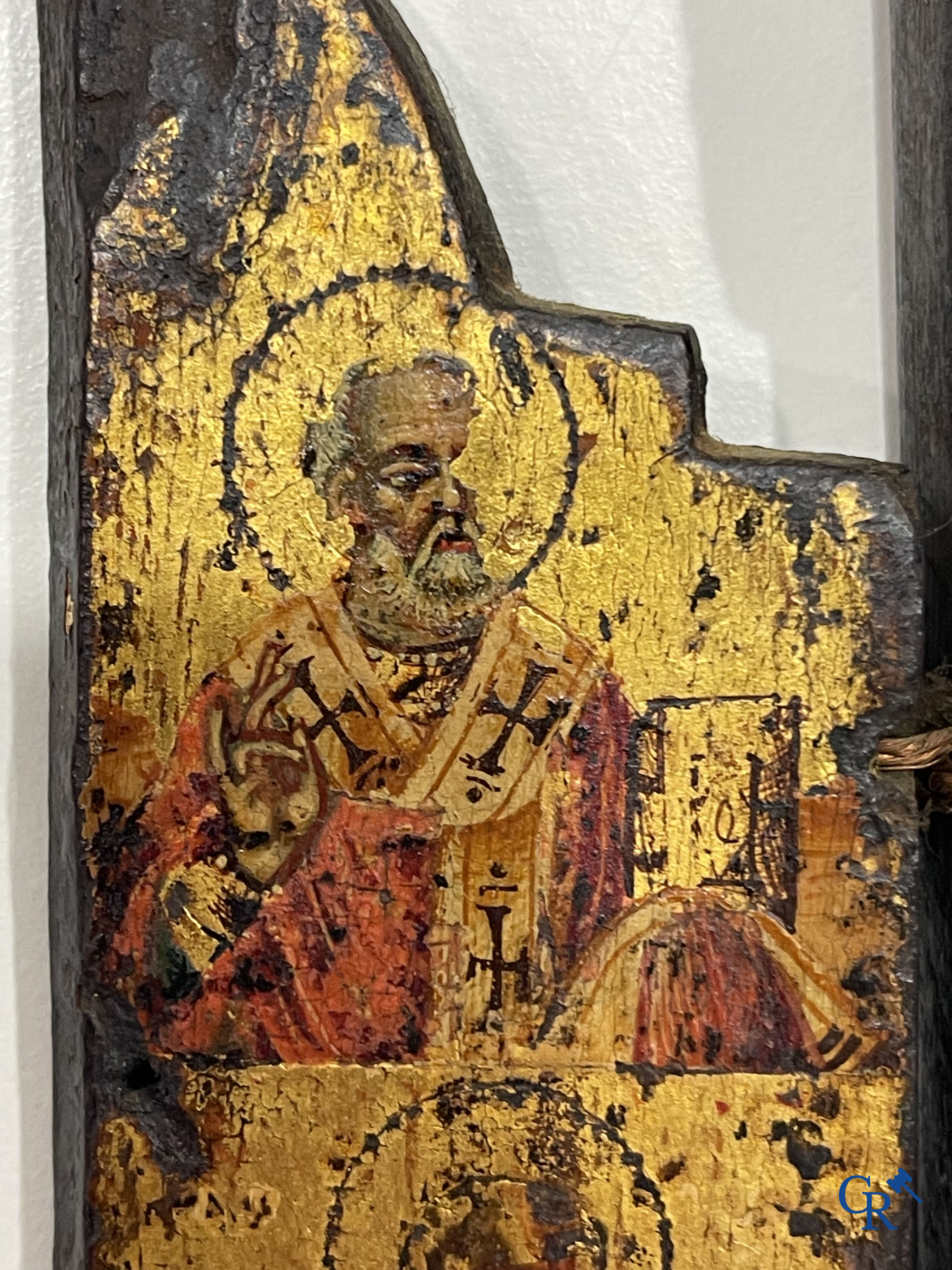 Greek Orthodox triptych icon, the Holy Mother of God with the Christ Child. Tempera on panel. 17th-18th century.