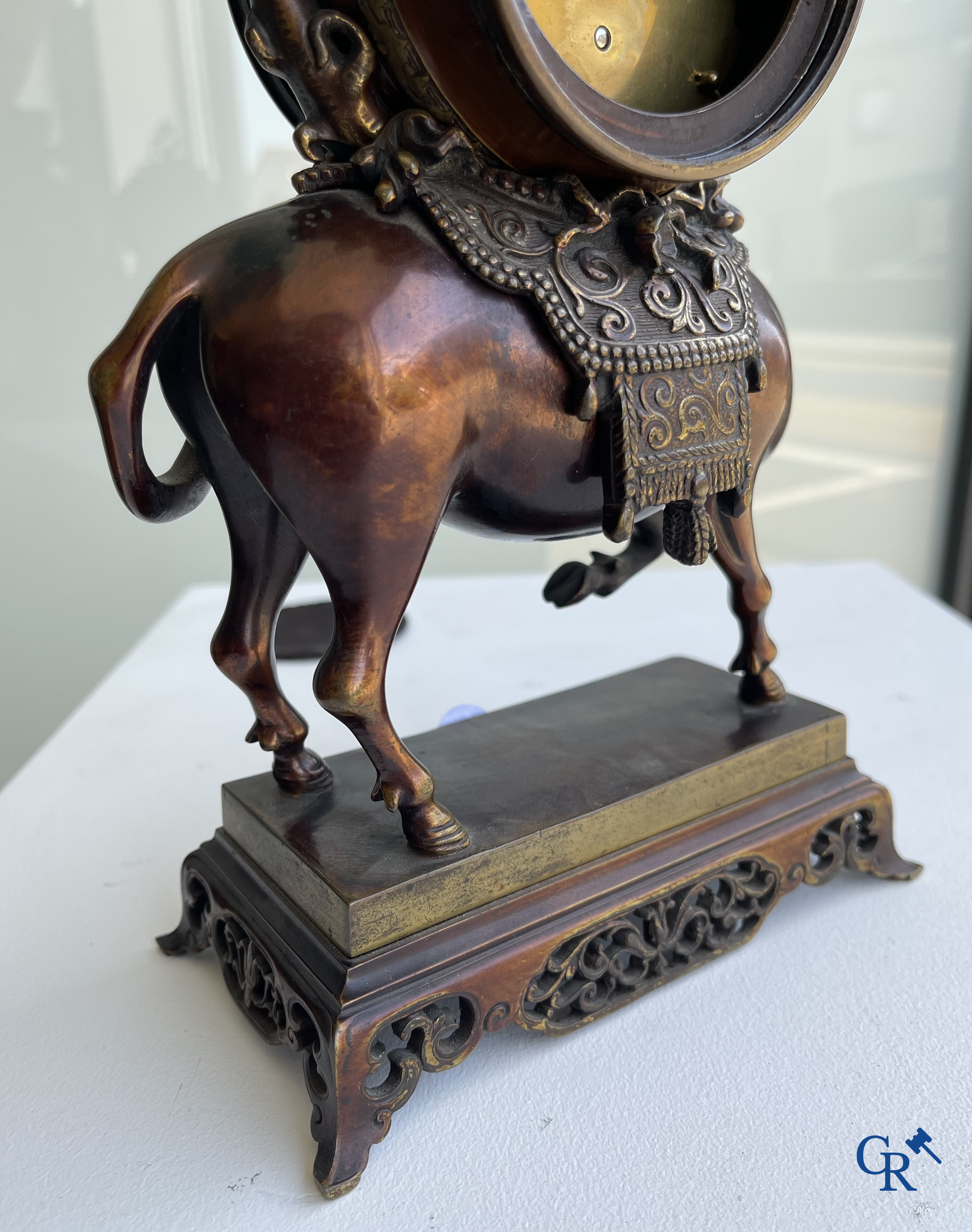 Escalier de Cristal à Paris. A French clock with water buffalo in Japonizing style. circa 1880.