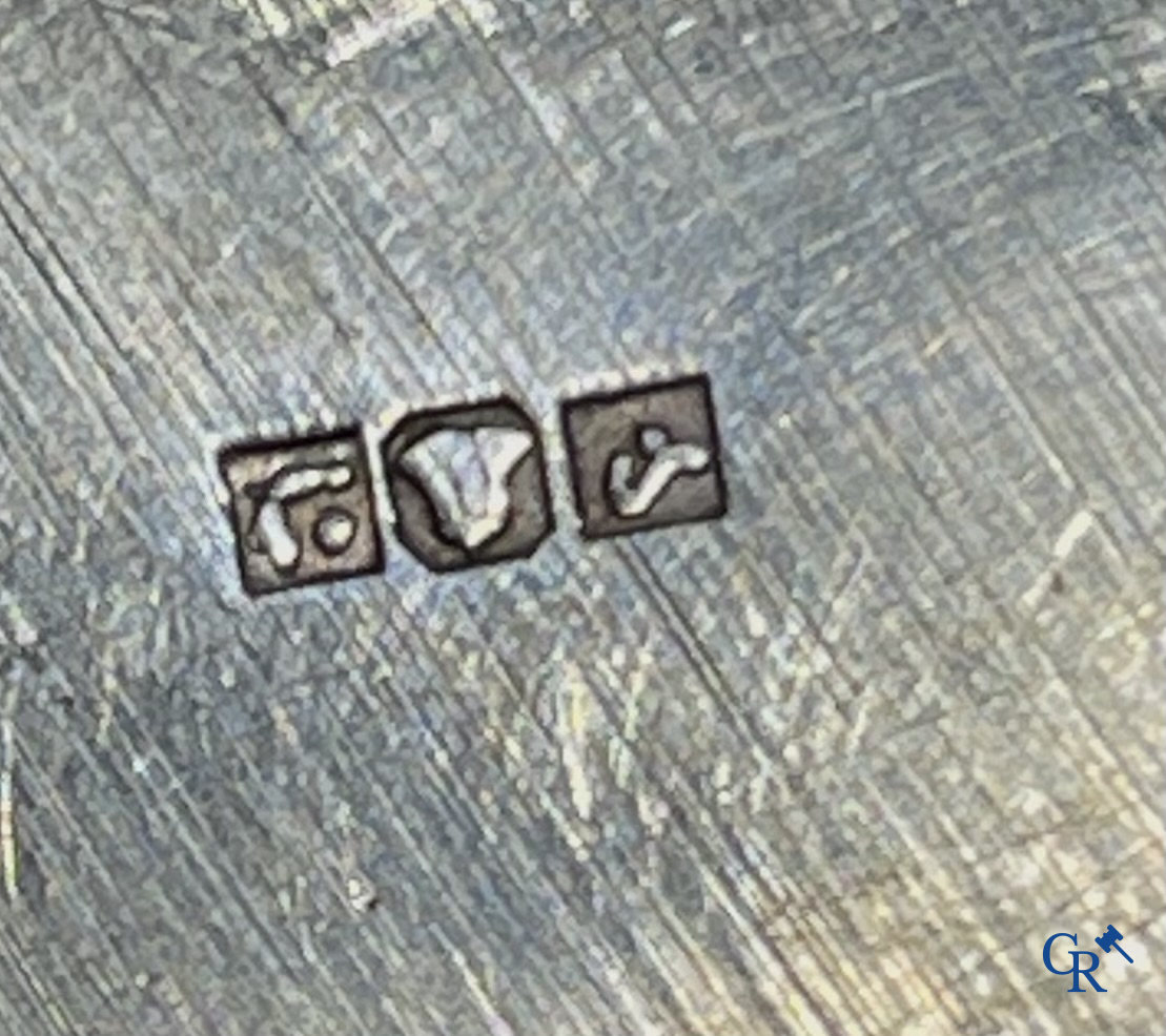 Silver. Large vegetable dish with lobed lid and openwork handle. Multiple hallmarks. 20th century.