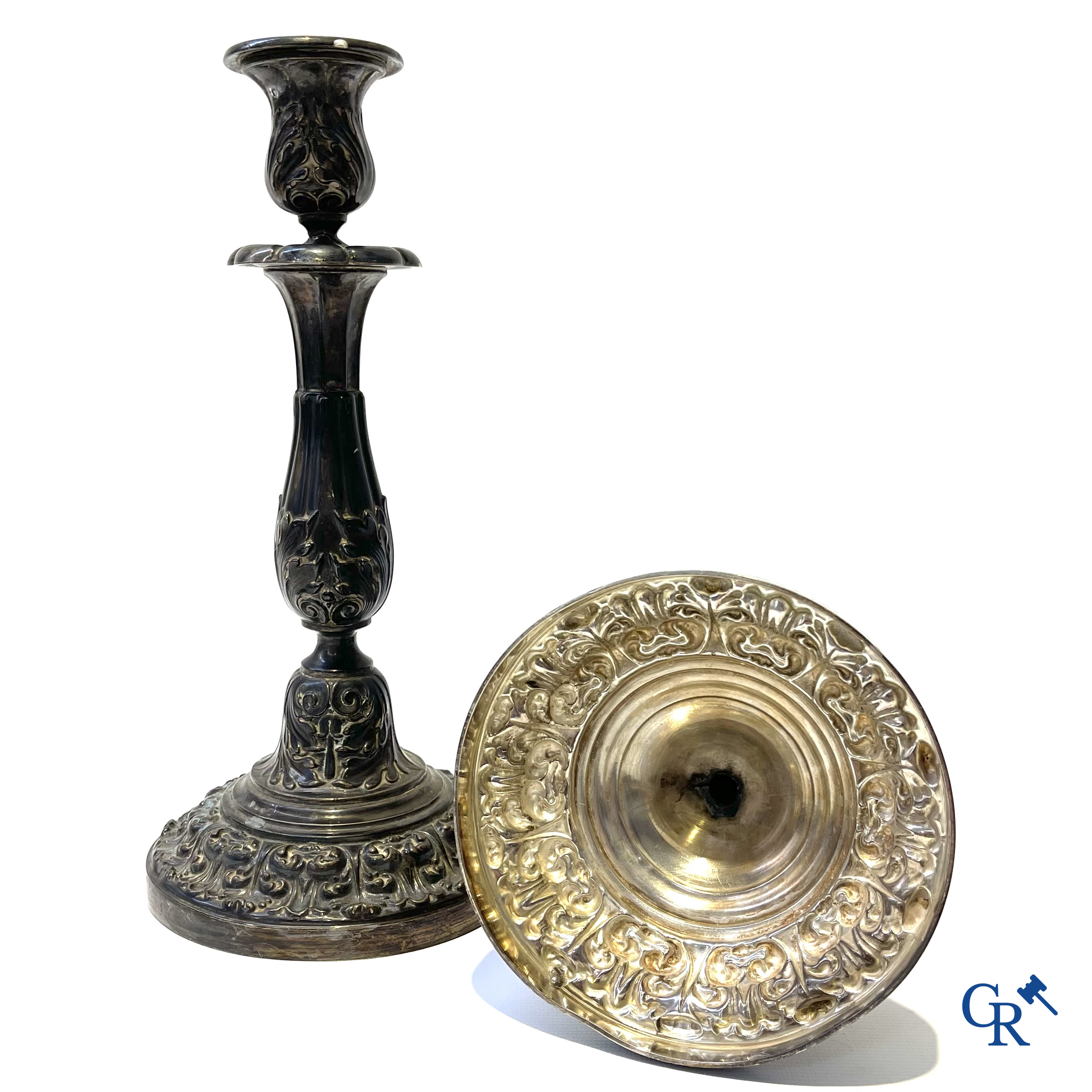 Silver. Veyrat à Paris. Pair of large candlesticks in silver. 1st grade. Initials AP on the foot. France 19th century.