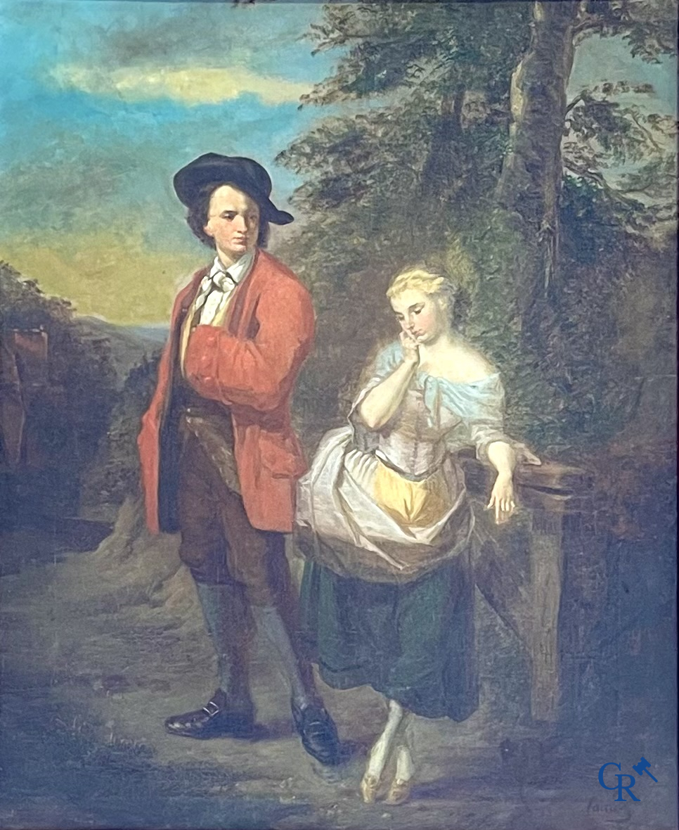 Lainez, Romantic painting in gilded frame. Oil on canvas. 19th century. Signed lower right.