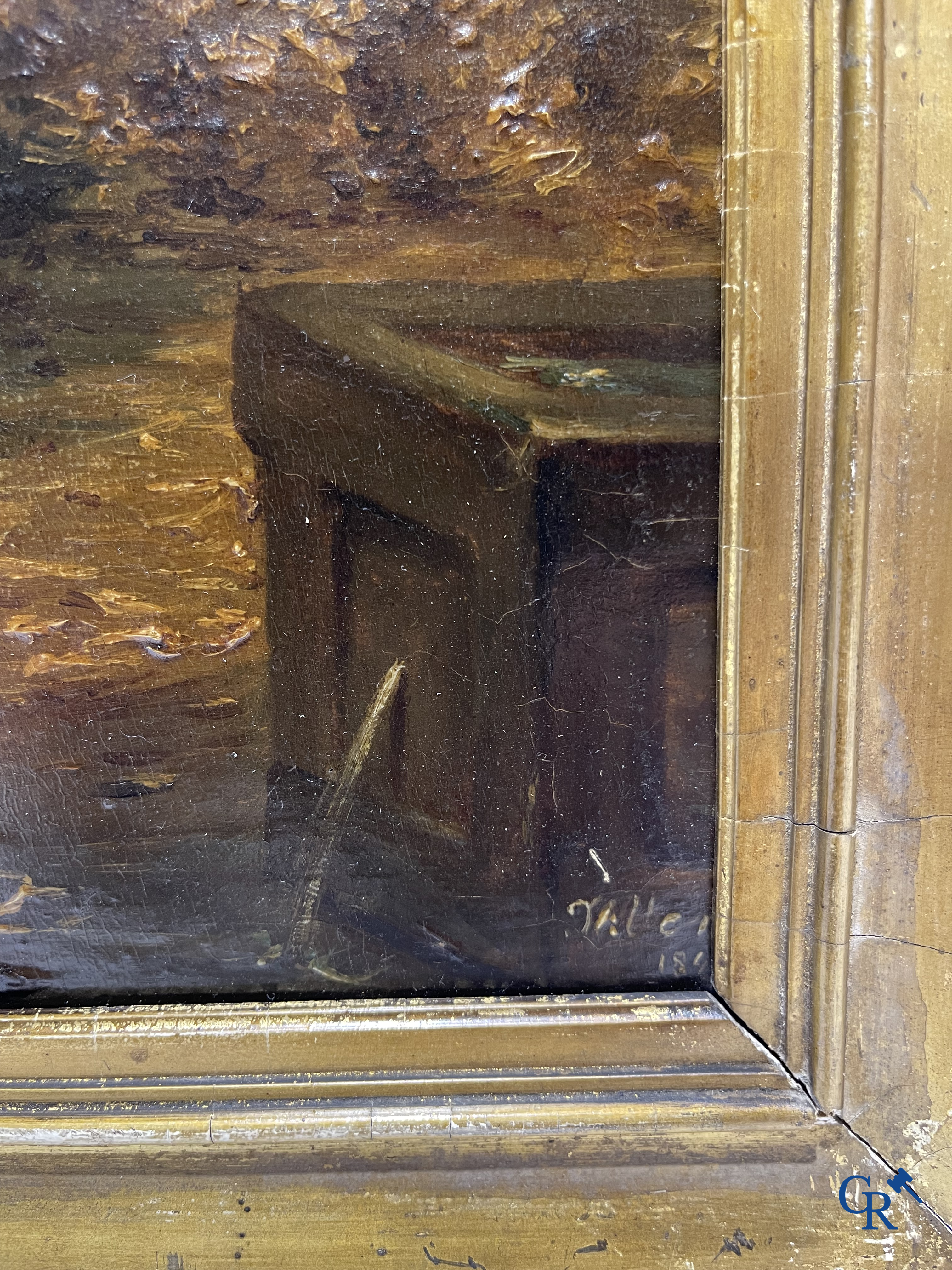 Schilderij, Oriëntaalse voorstelling. Olie op paneel. Onleesbaar gesigneerd en gedateerd 1846.