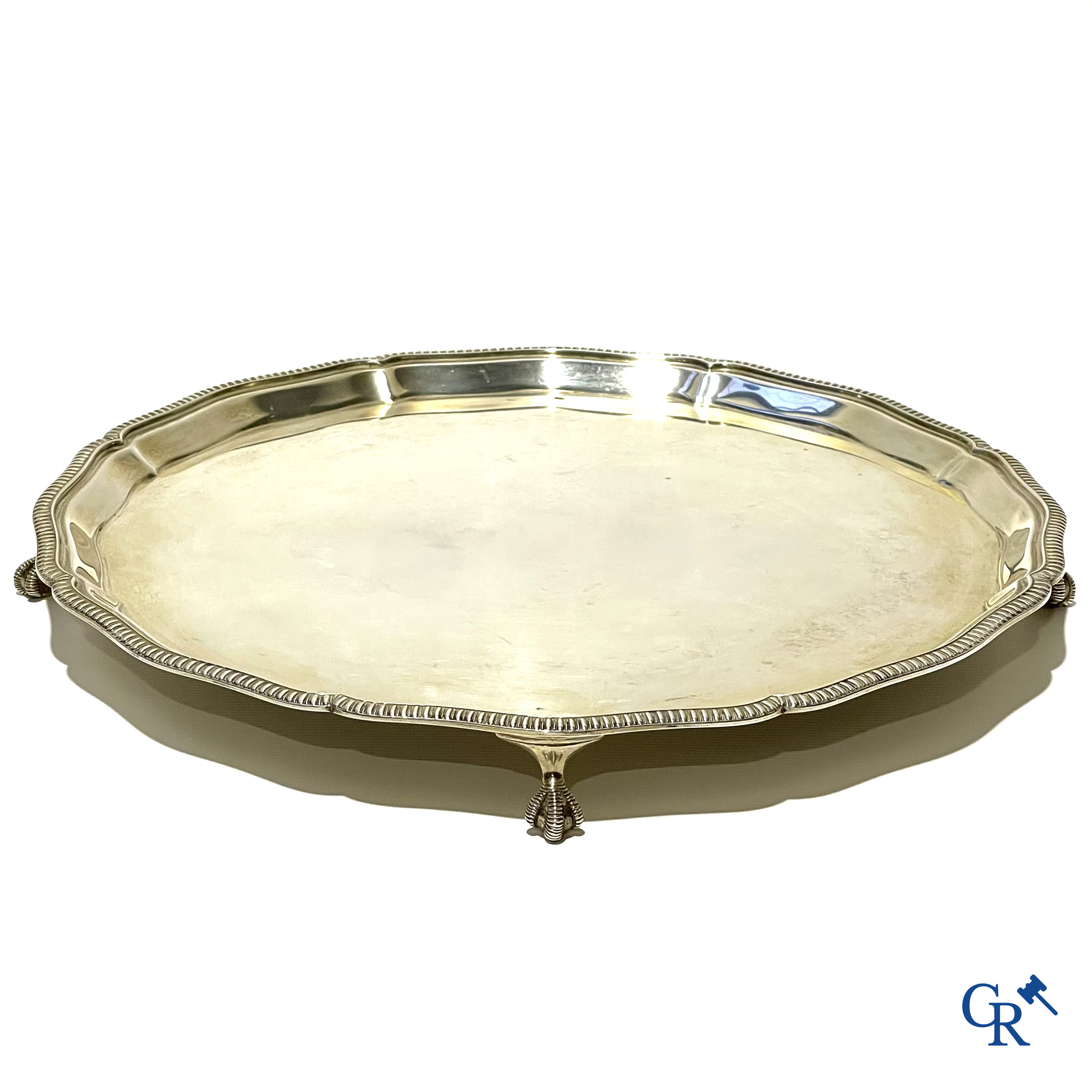 Silver. Mappin & Webb Ltd London. Round dish with lobed edge and claw legs. Multiple hall marks.