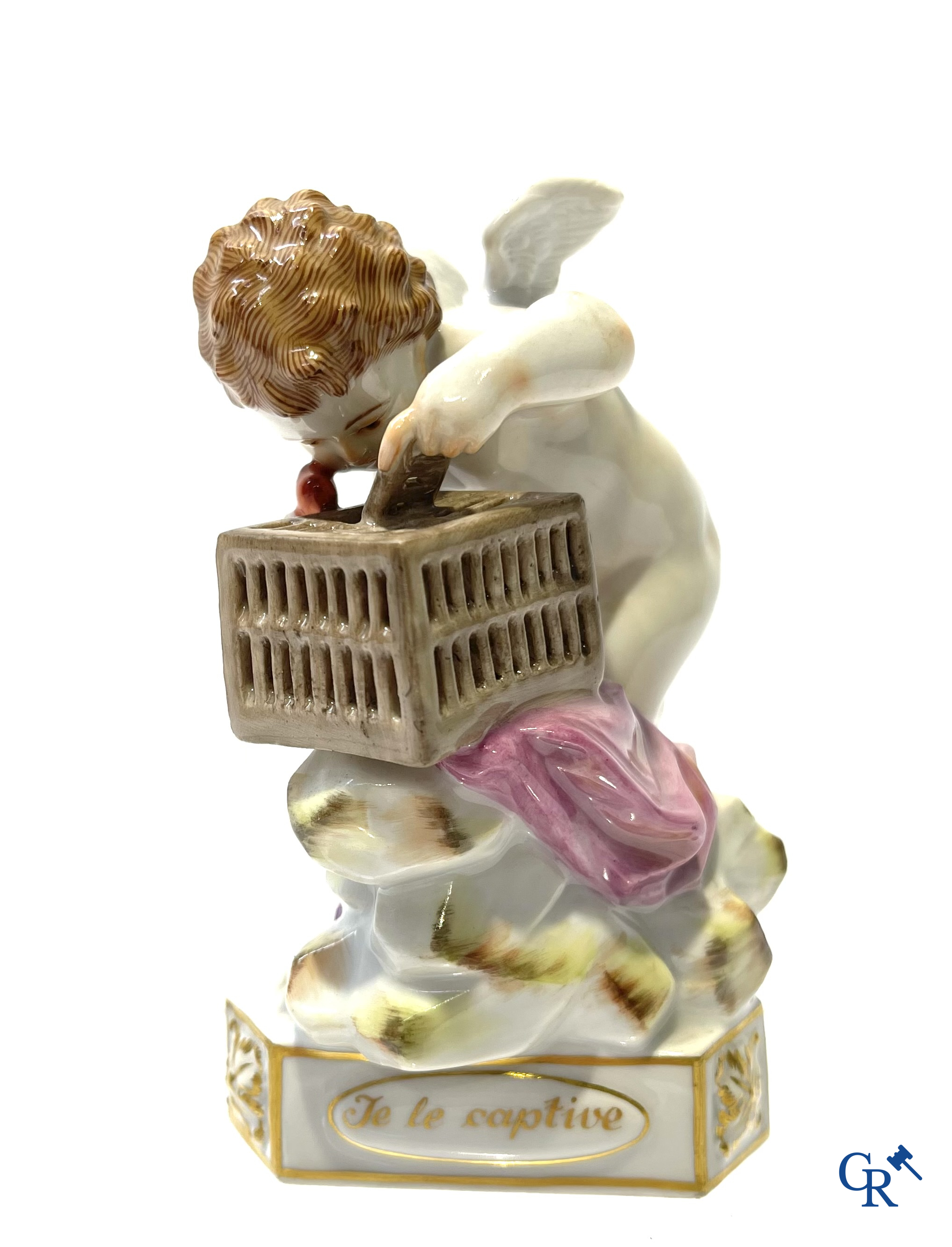 Paar vazen in Parijs porselein, Empire en een groep in Meissen porselein. 19e eeuw.