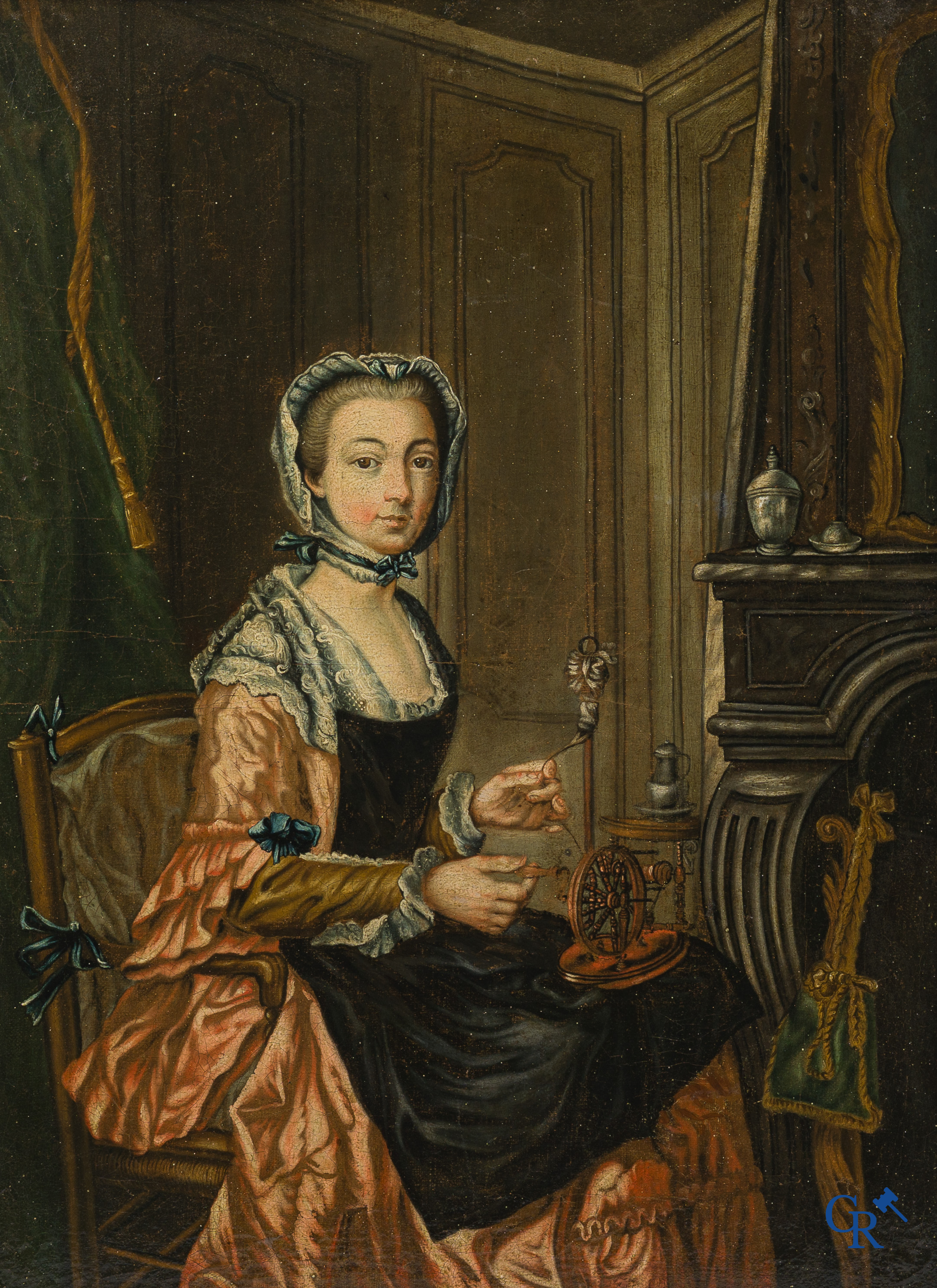Schilderij. De spinster. Olie op doek. Eind 18e - begin 19e eeuw.