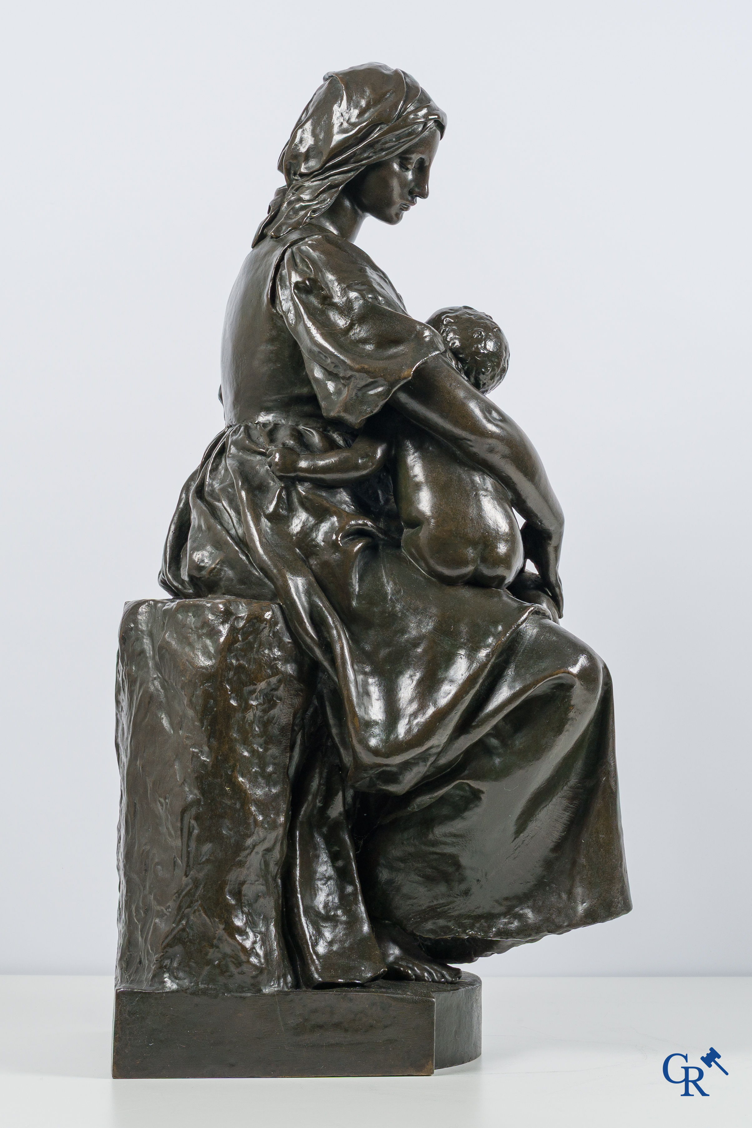Paul Dubois (1829-1905) Maternité. Large bronze statue with brown patina. Signed P. Dubois, foundry F. Barbedienne.