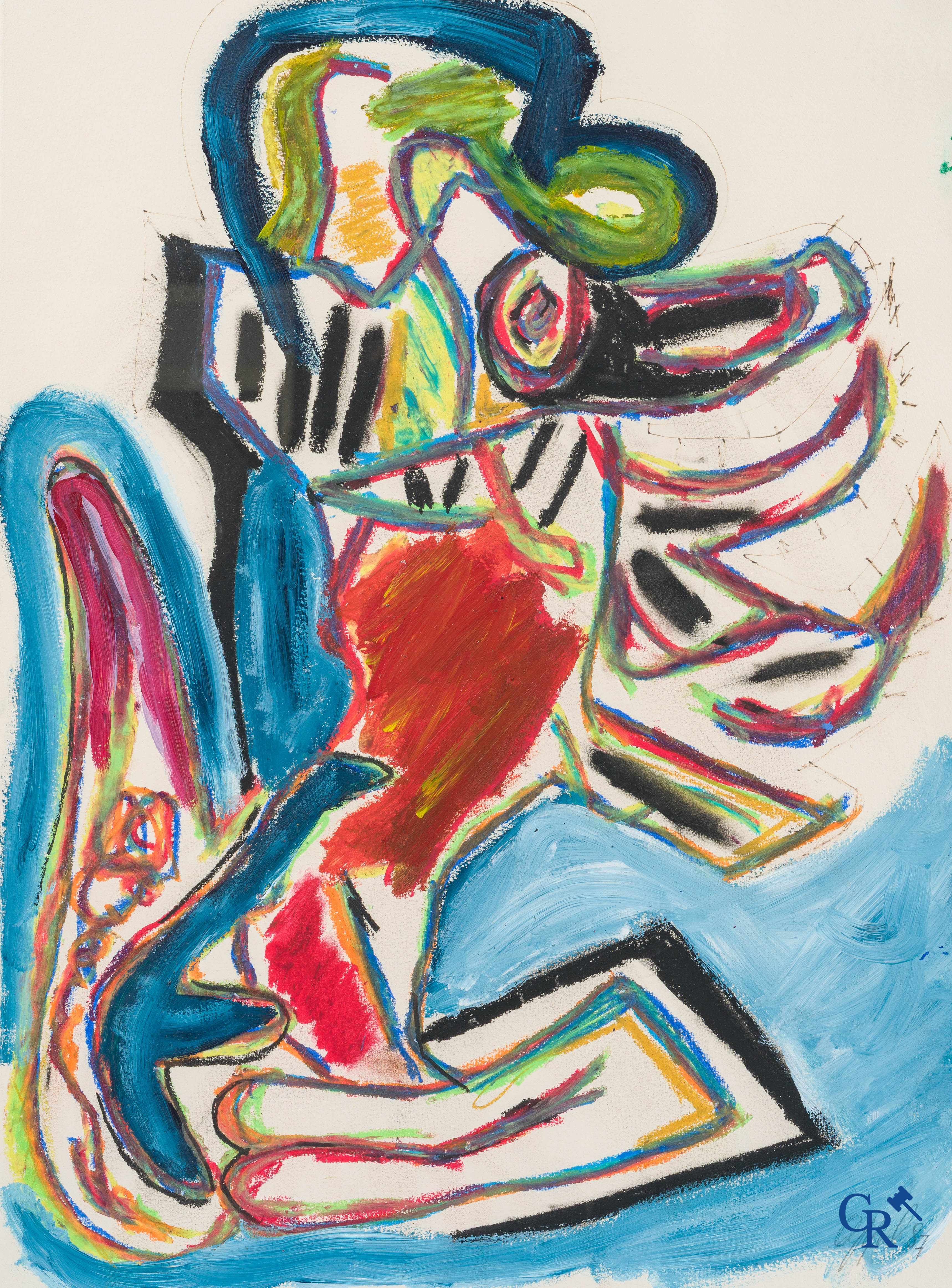 Karel Appel. (1921-2006) (*) Untitled. Oil and ink on paper. Signed and dated Appel '87.