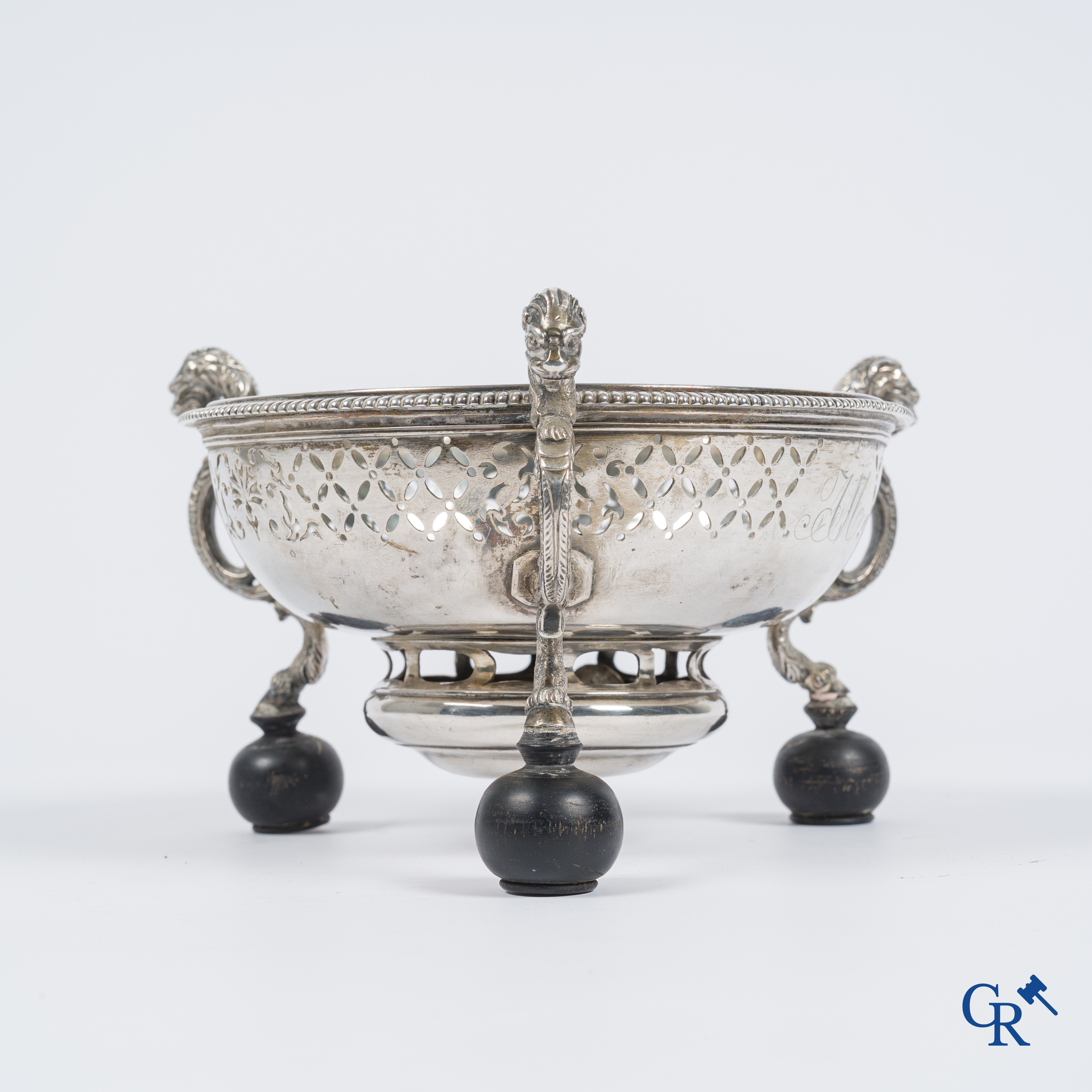 Silver. Three-legged table stove or "Réchaud à braises" No hallmarks visible. Probably Mons, early 18th century.