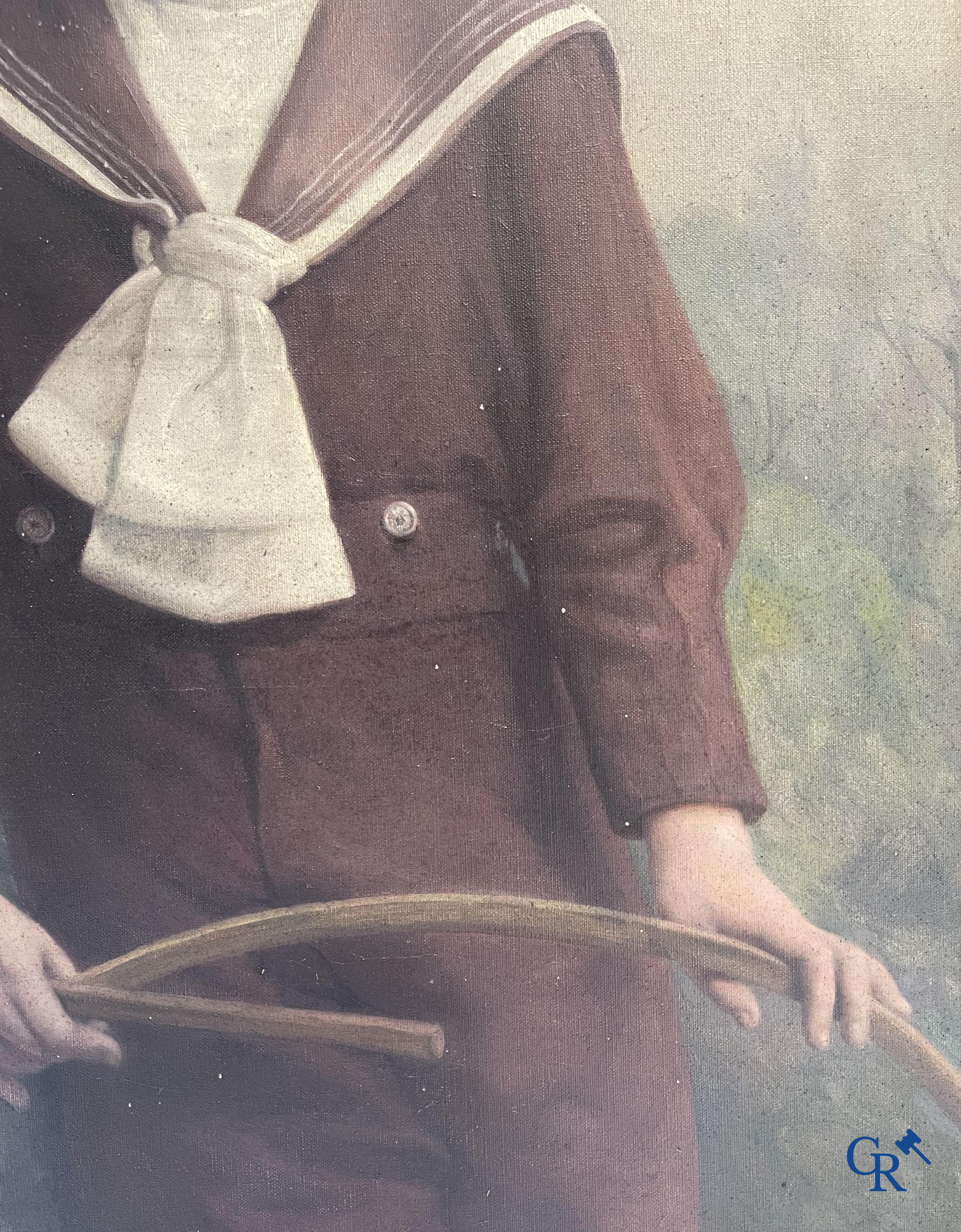 Charles Joseph Van Landuyt (1854-1934) Portret schilderij van een jongen. Vergulde kader. Olie op doek.