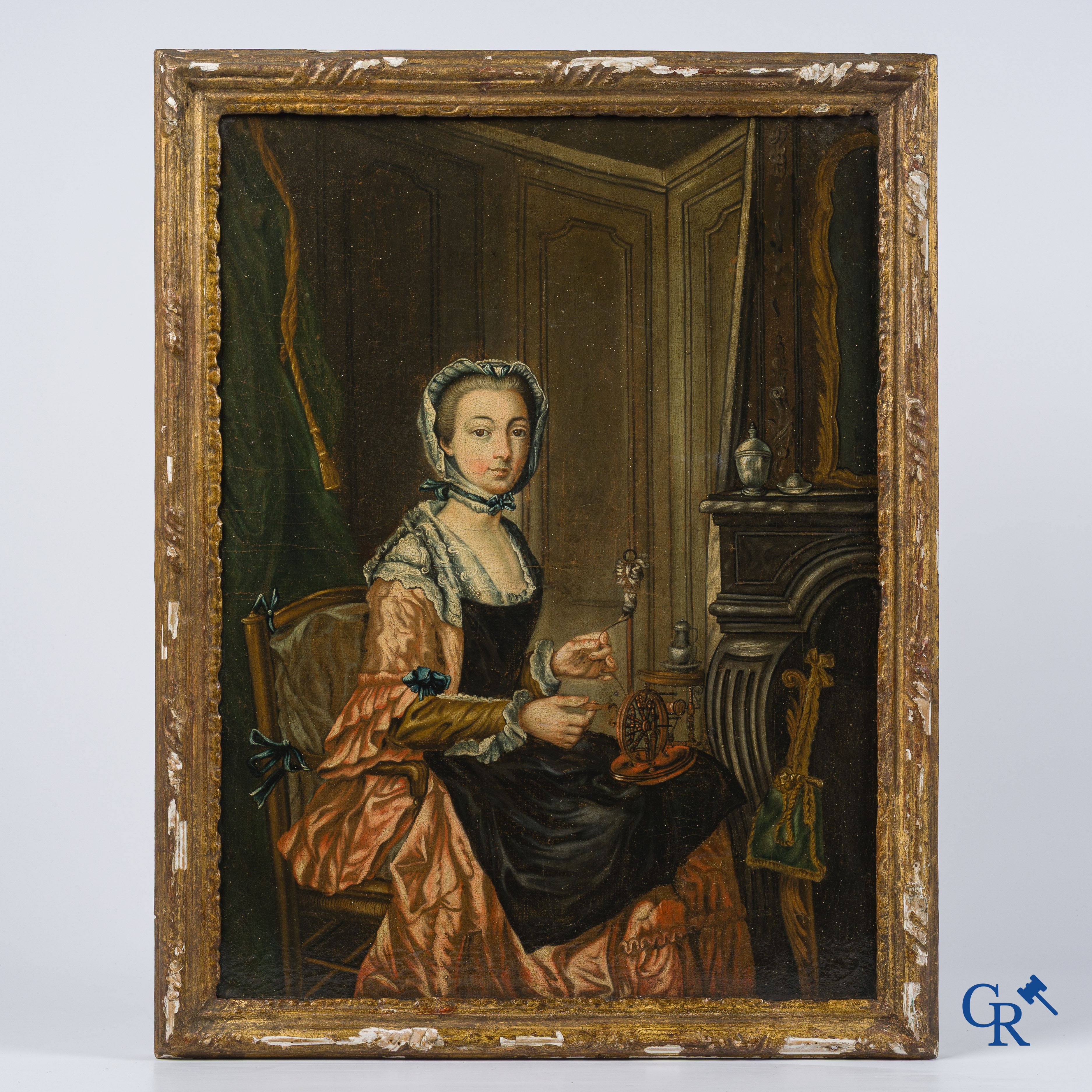 Schilderij. De spinster. Olie op doek. Eind 18e - begin 19e eeuw.