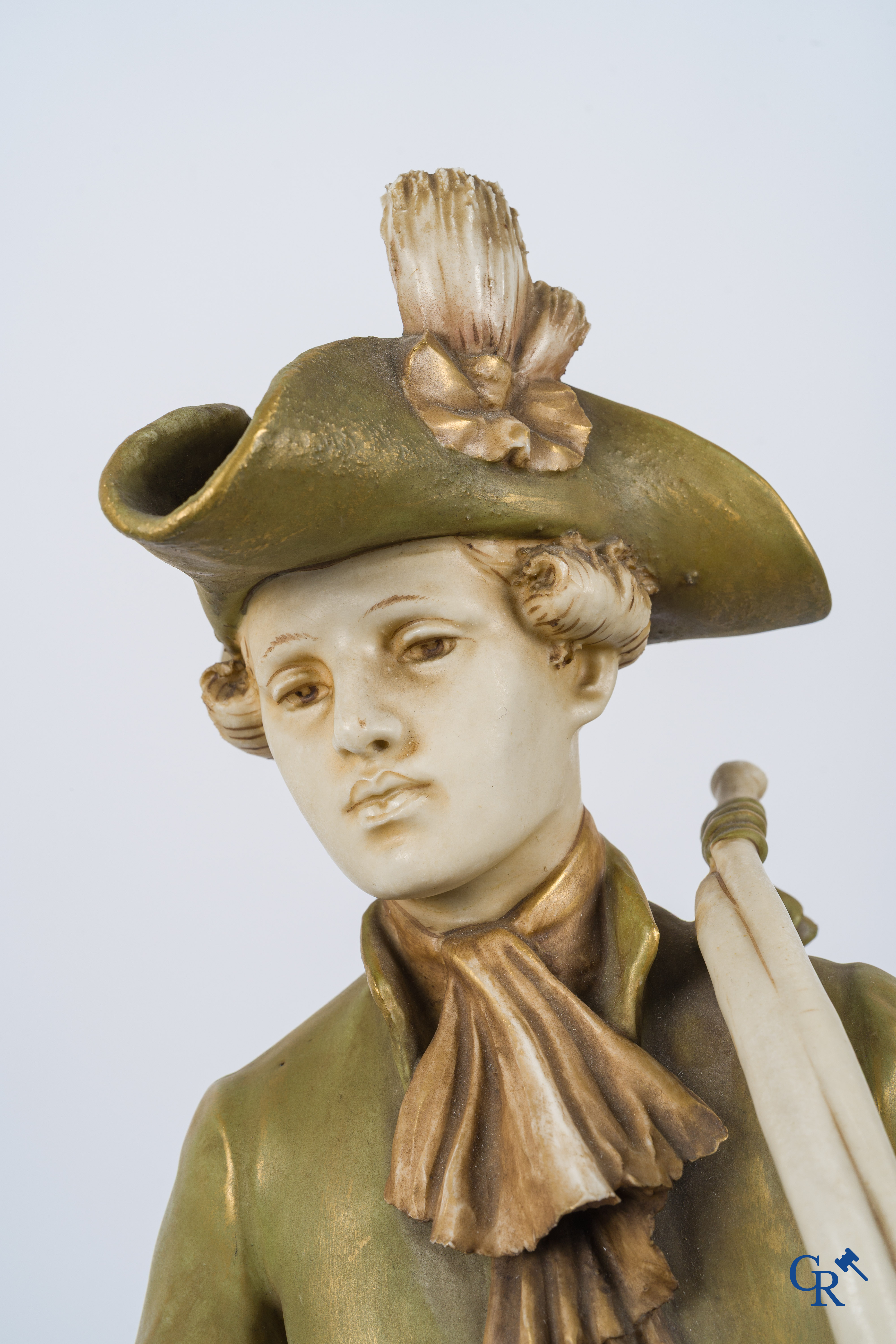 Royal Dux Bohemia. "Piqueur au Relais" Large polychrome group after the model by Hippolyte Moreau and Prosper Lecourtier.