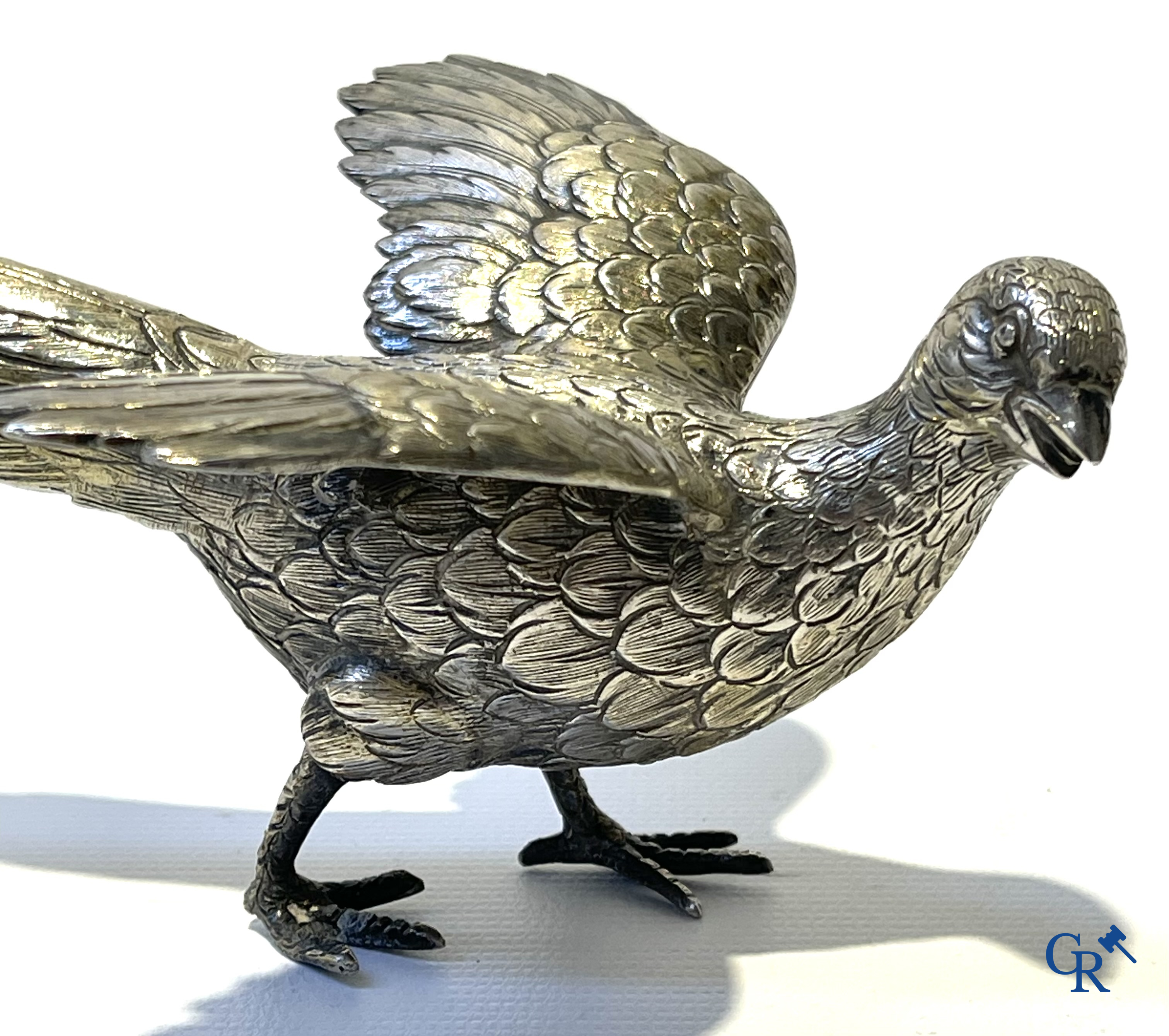 Silver. Pair of pheasants in silver 835°/00.