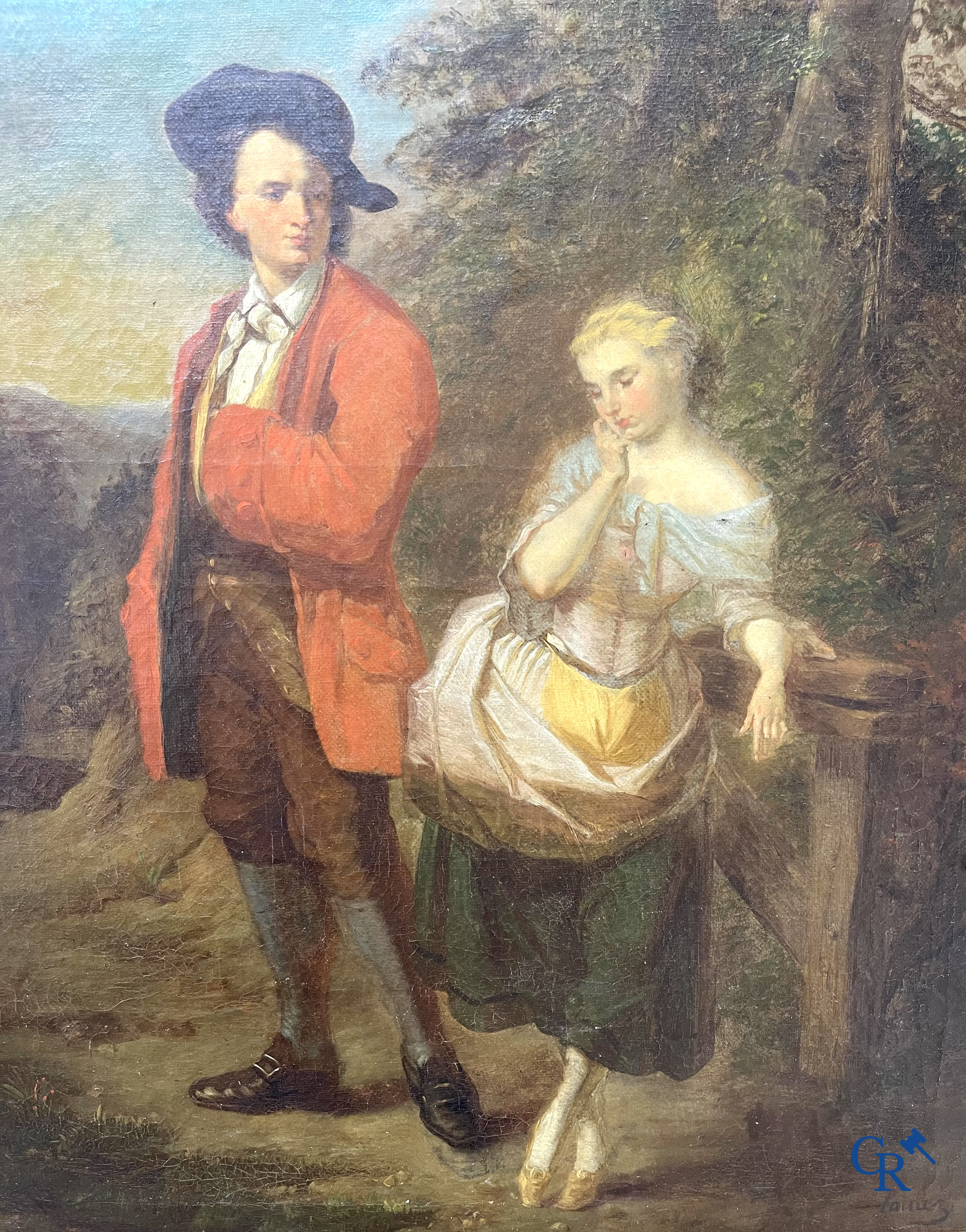 Lainez, Romantic painting in gilded frame. Oil on canvas. 19th century. Signed lower right.