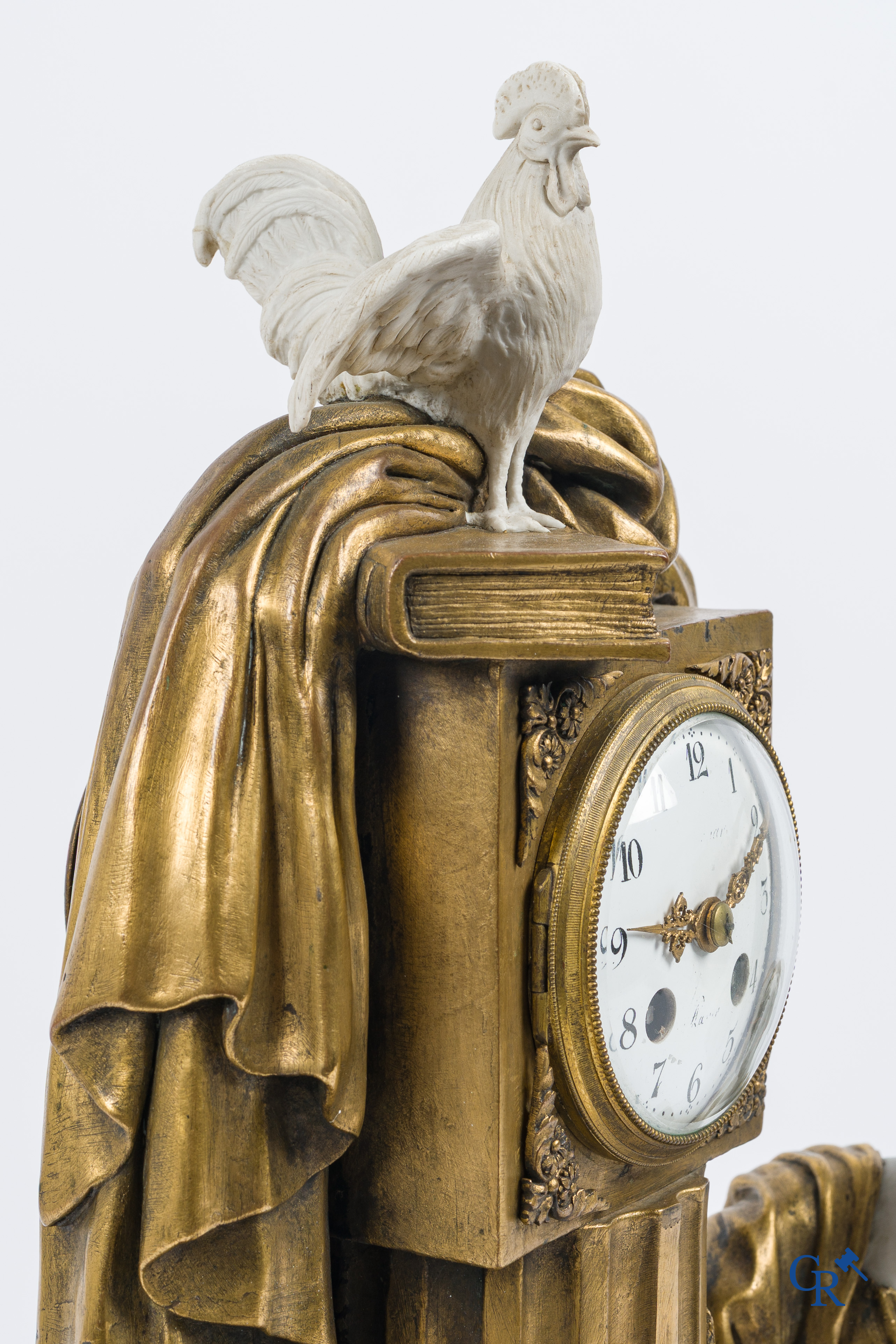 A fireplace clock in bronze, white marble and Sèvres biscuit. French work circa 1880.