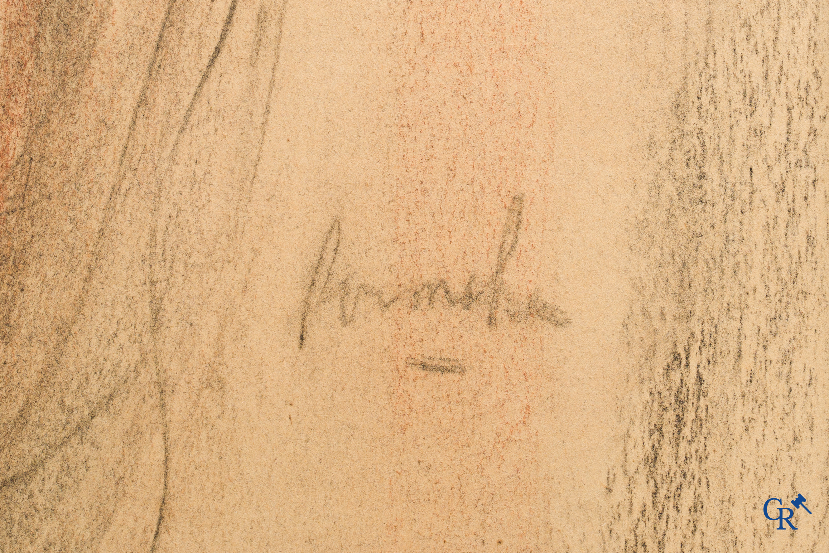 Constant Permeke (1886-1952) Standing naked. Charcoal on paper. Signed lower right.