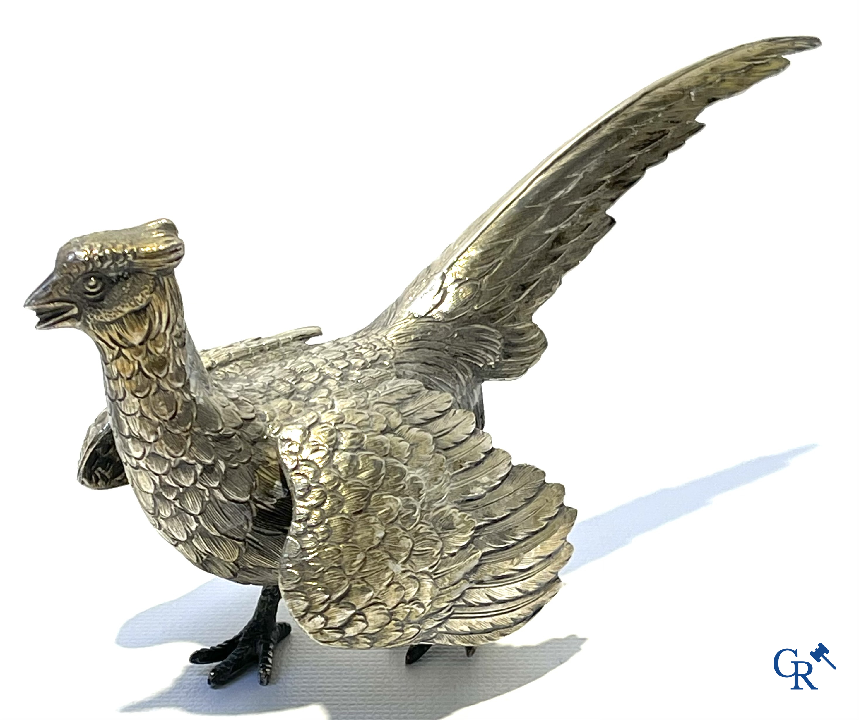 Silver. Pair of pheasants in silver 835°/00.