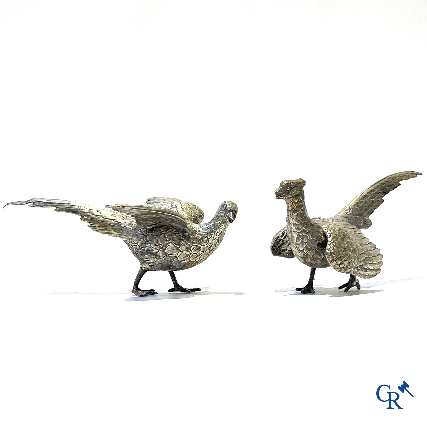Silver. Pair of pheasants in silver 835°/00.