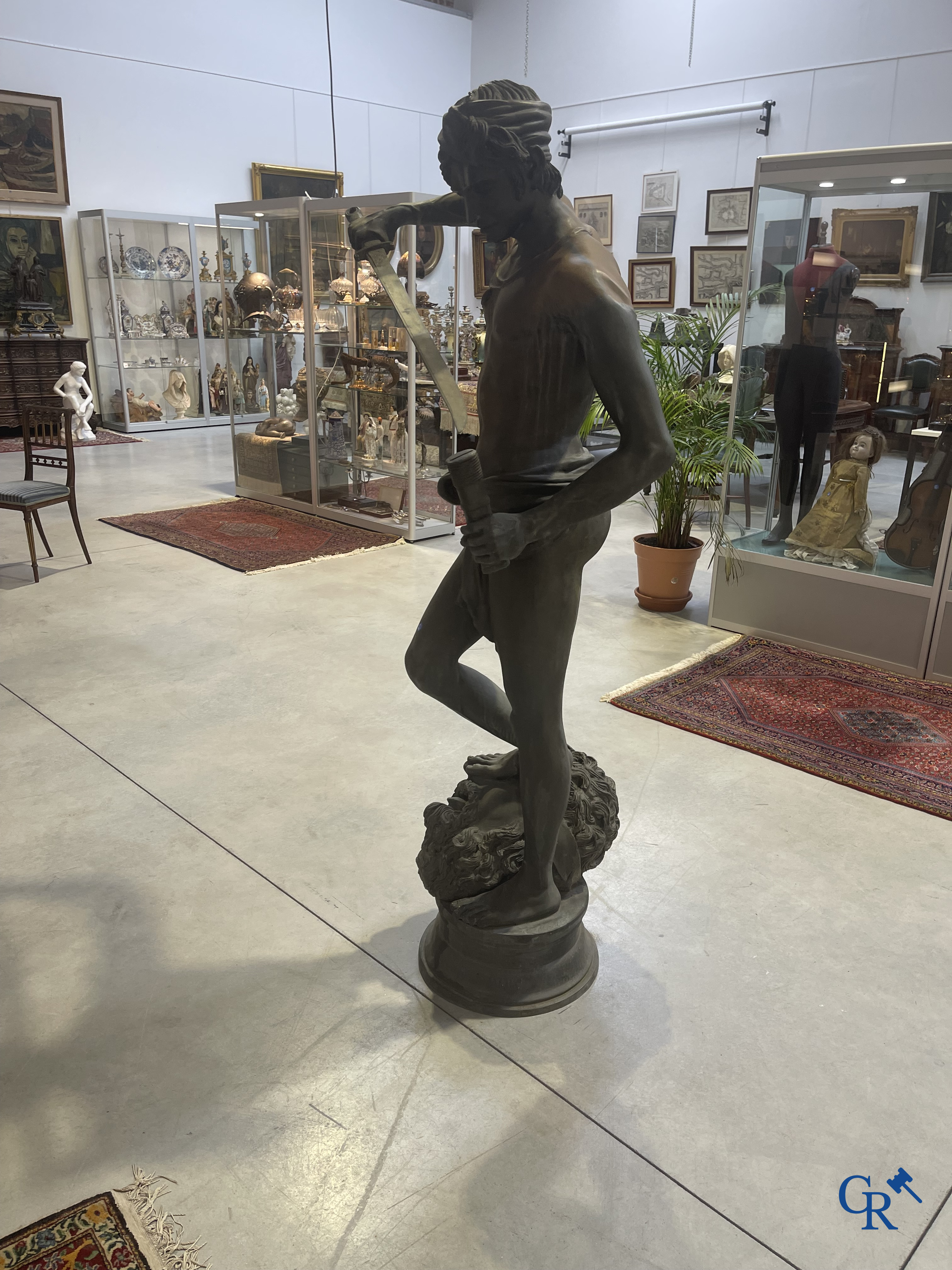 Antonin Mercié (after) Life-size bronze statue. David and Goliath. Signed A. Mercie. 20th century.