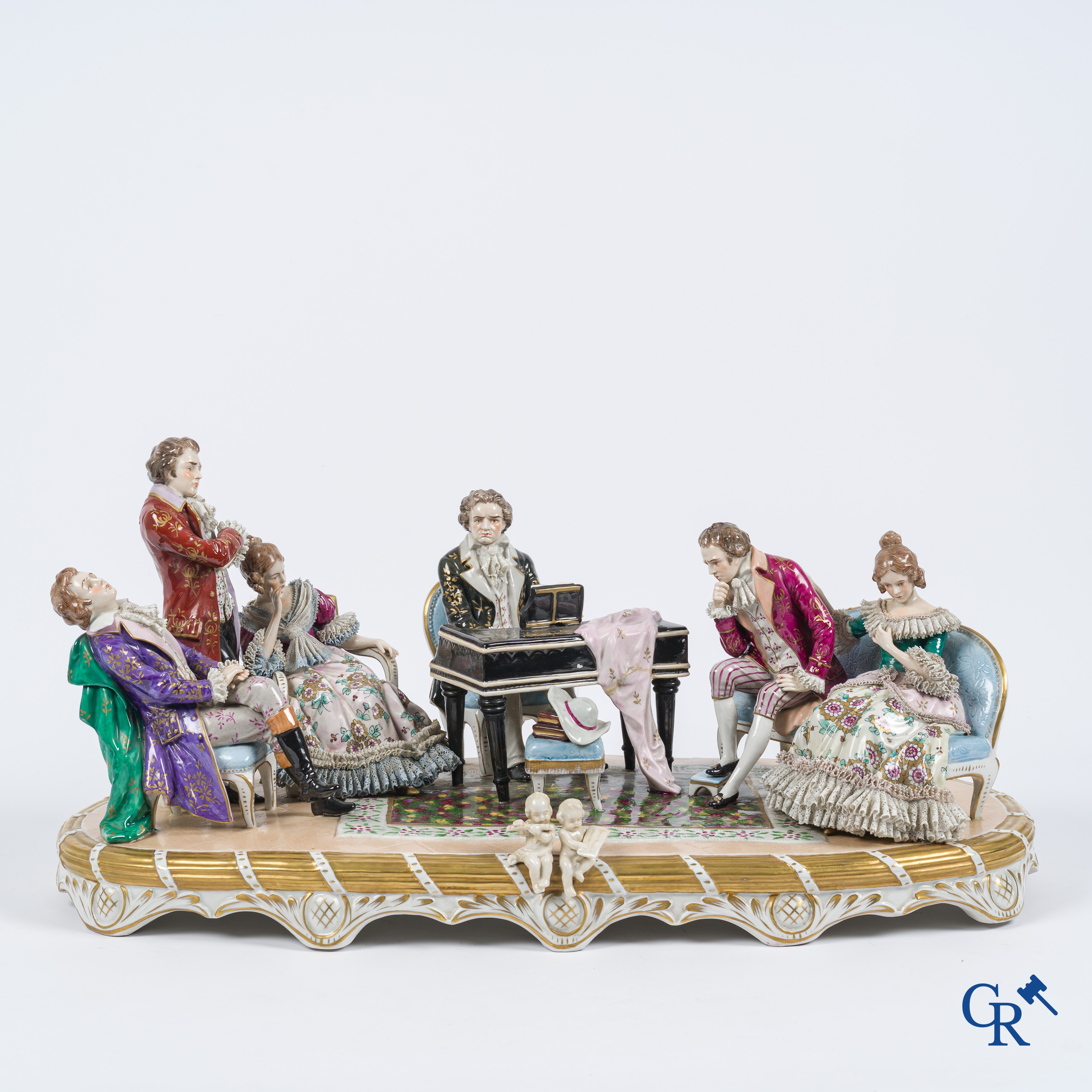 "Ein Abend bei Schubert" Grote groep in Saksisch porselein. Gemerkt Sitzendorf.