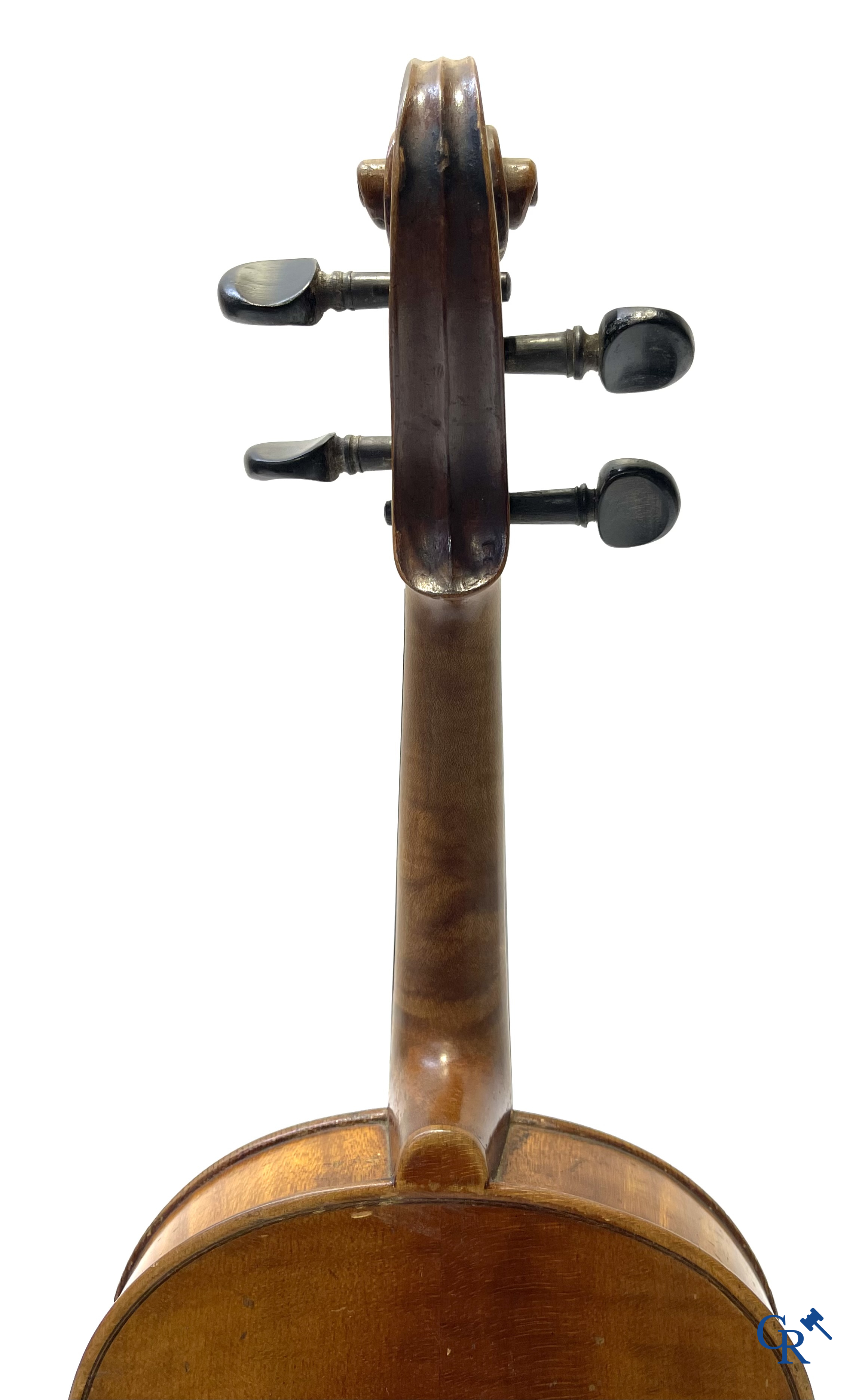 Antique violin with bow in storage case.