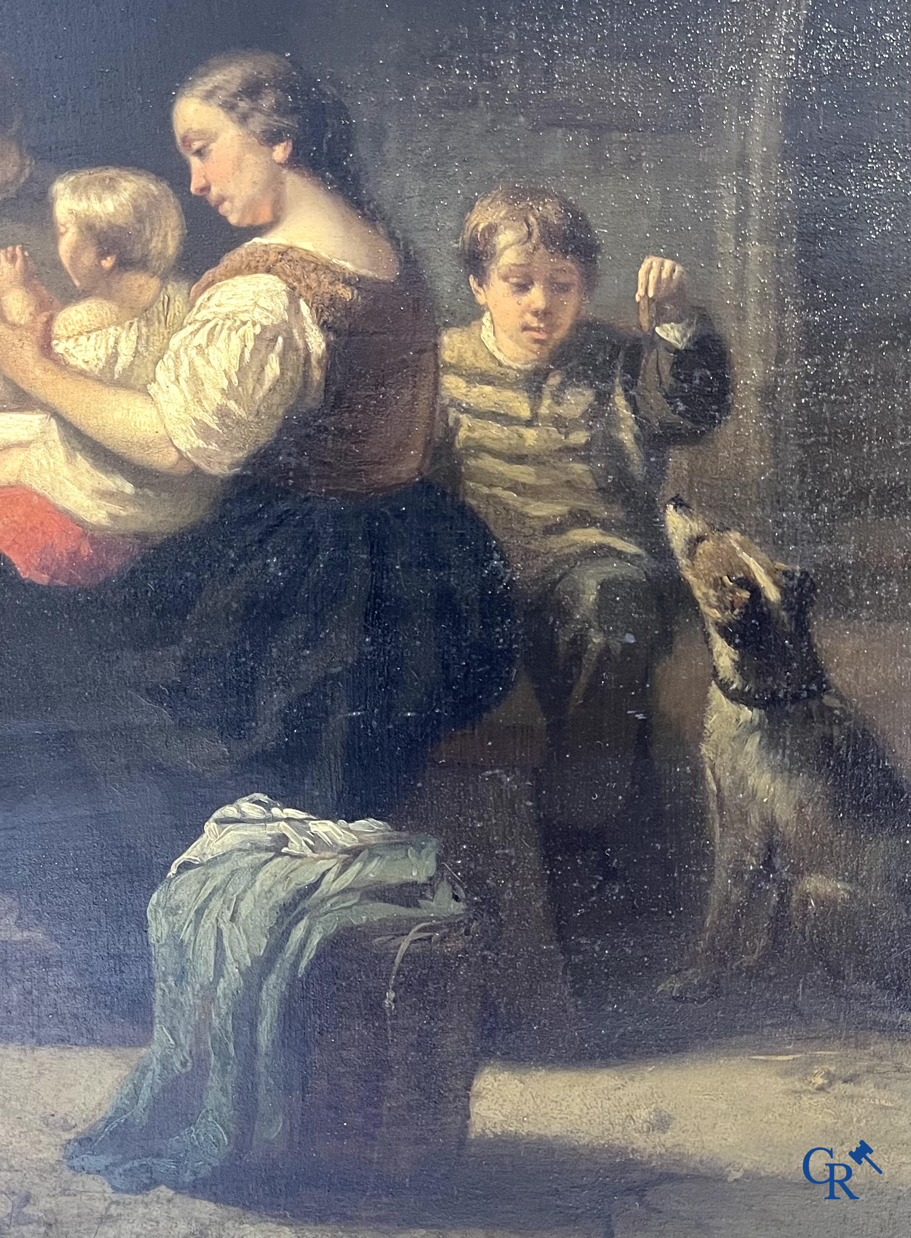 Willem I Linnig (1819-1885) Painting, oil on panel "The young family" Signed and dated 1855.