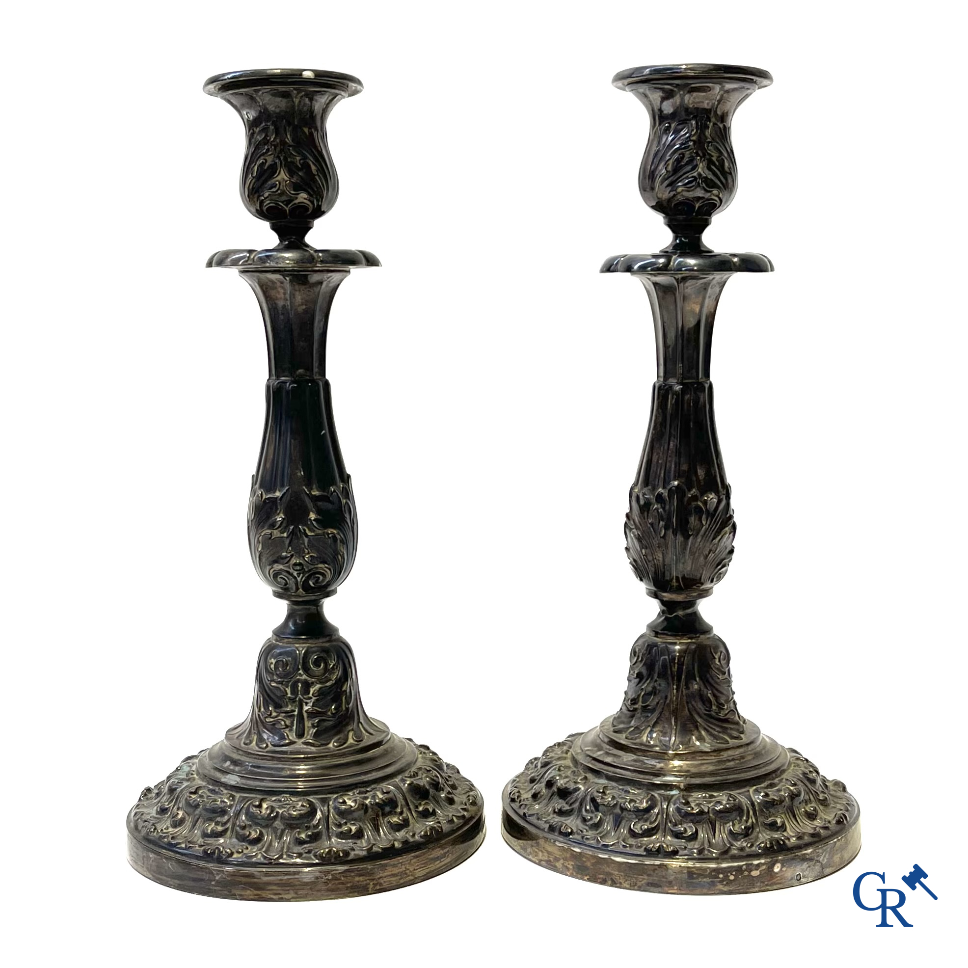 Silver. Veyrat à Paris. Pair of large candlesticks in silver. 1st grade. Initials AP on the foot. France 19th century.
