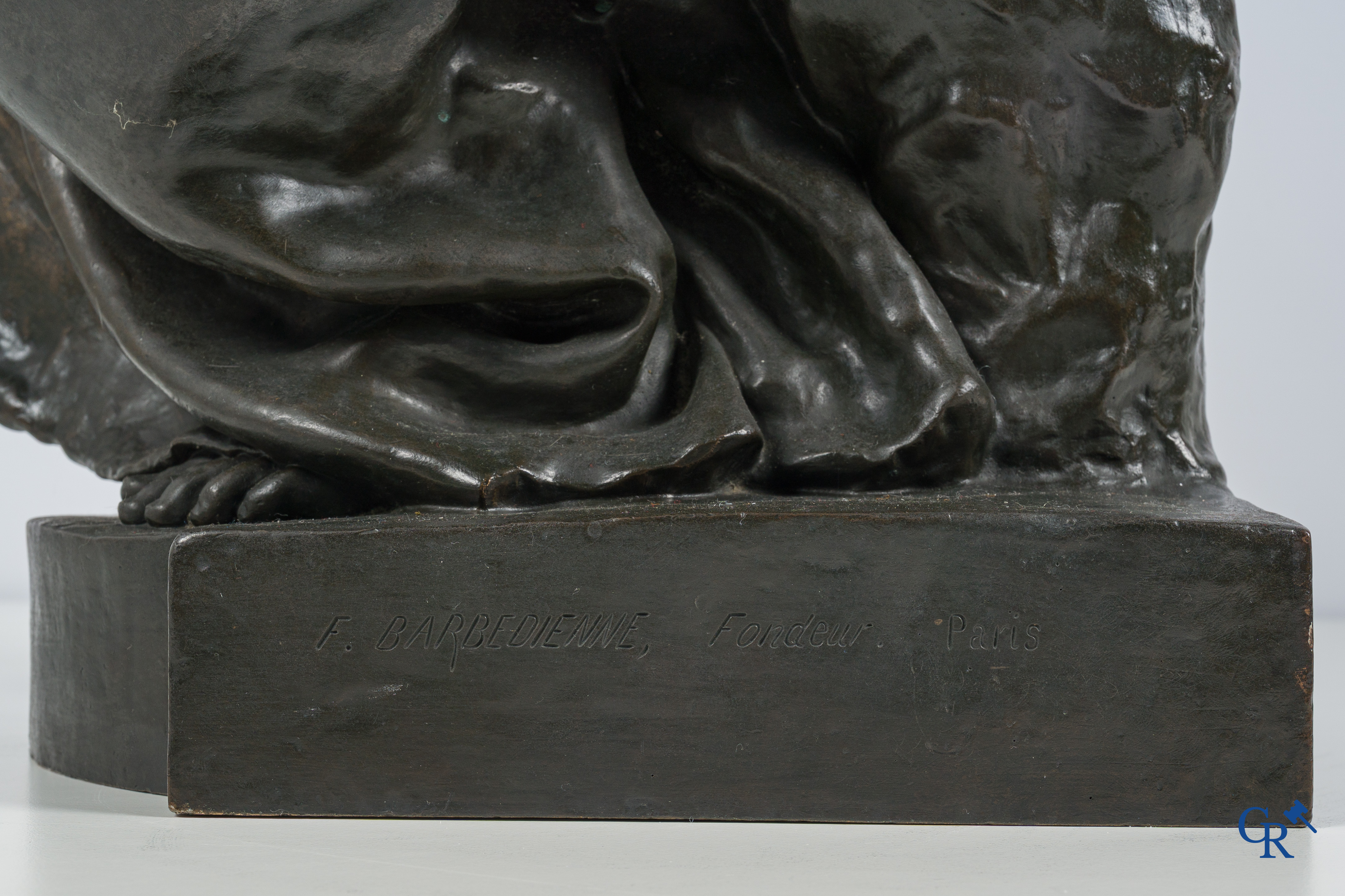 Paul Dubois (1829-1905) Maternité. Large bronze statue with brown patina. Signed P. Dubois, foundry F. Barbedienne.