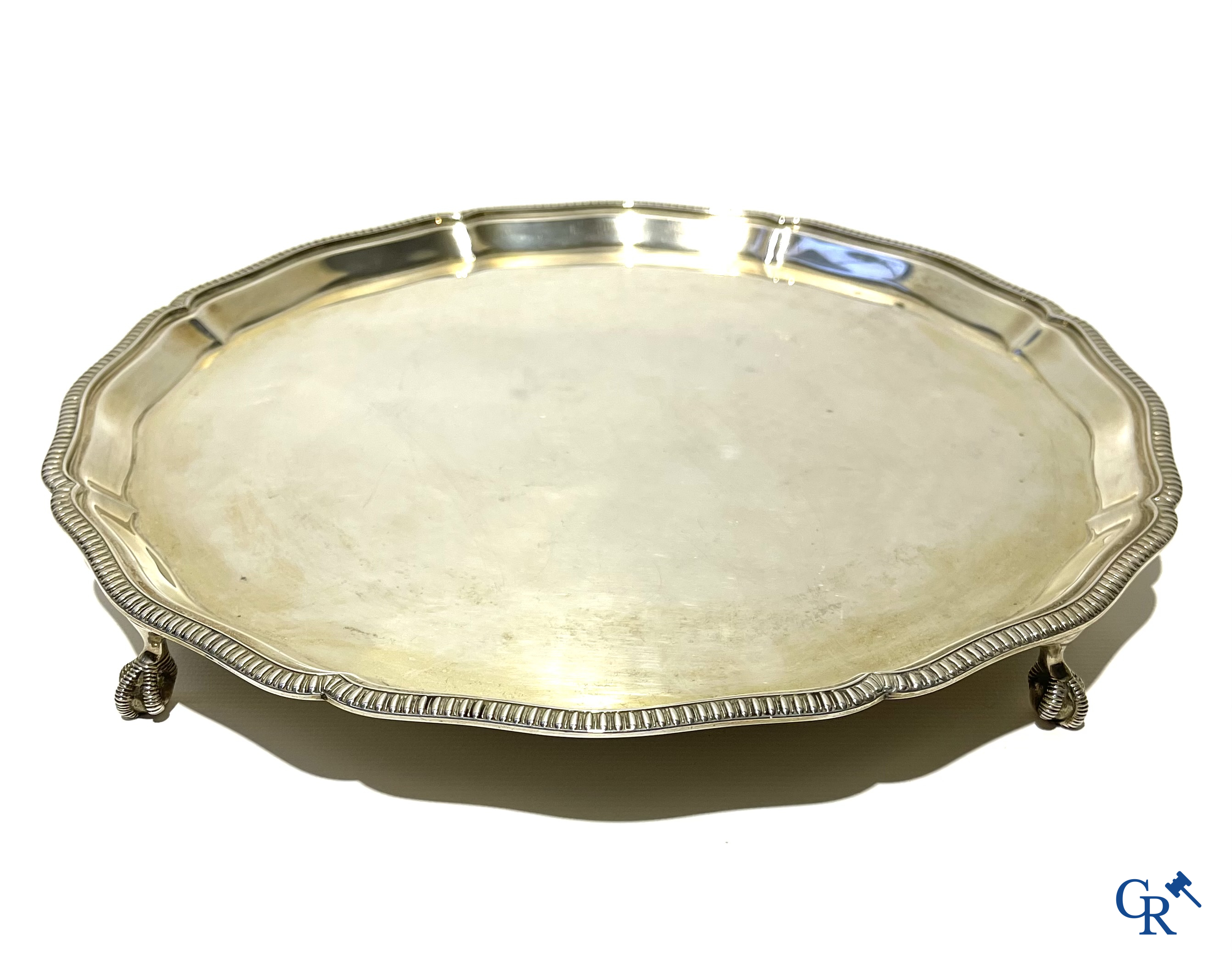 Silver. Mappin & Webb Ltd London. Round dish with lobed edge and claw legs. Multiple hall marks.