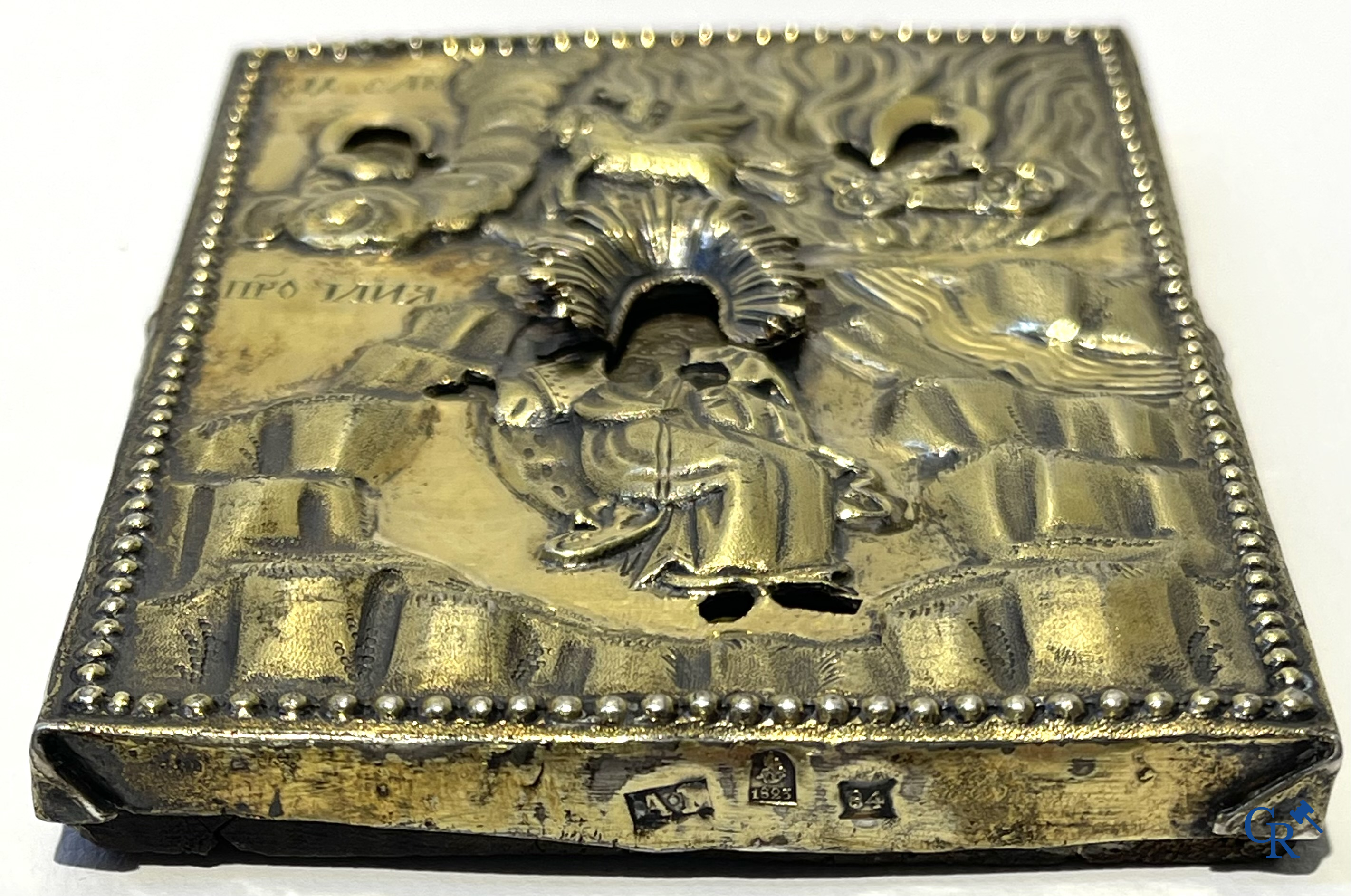 Russian work. 2 icons with silver oklad. Smallest icon dated 1823 and silver grade 875°/00, 84 zolotniks.
